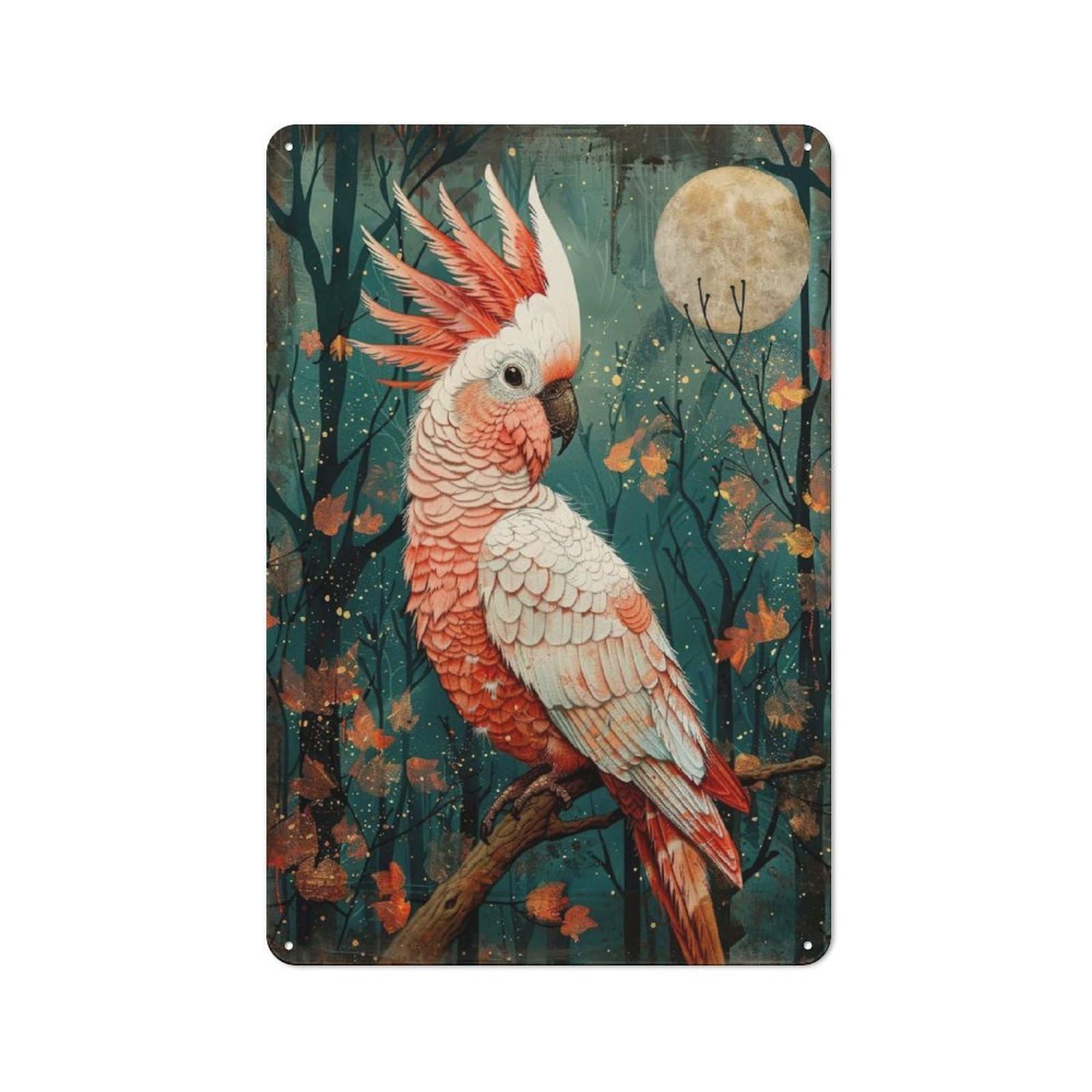 Junmoney Moonlit Cockatoo Metal Wall Plaque For Bar Wall, Pub Room And Party Space, Gift For Friends, Dad Or Home Bar Owners, 30X20cm
