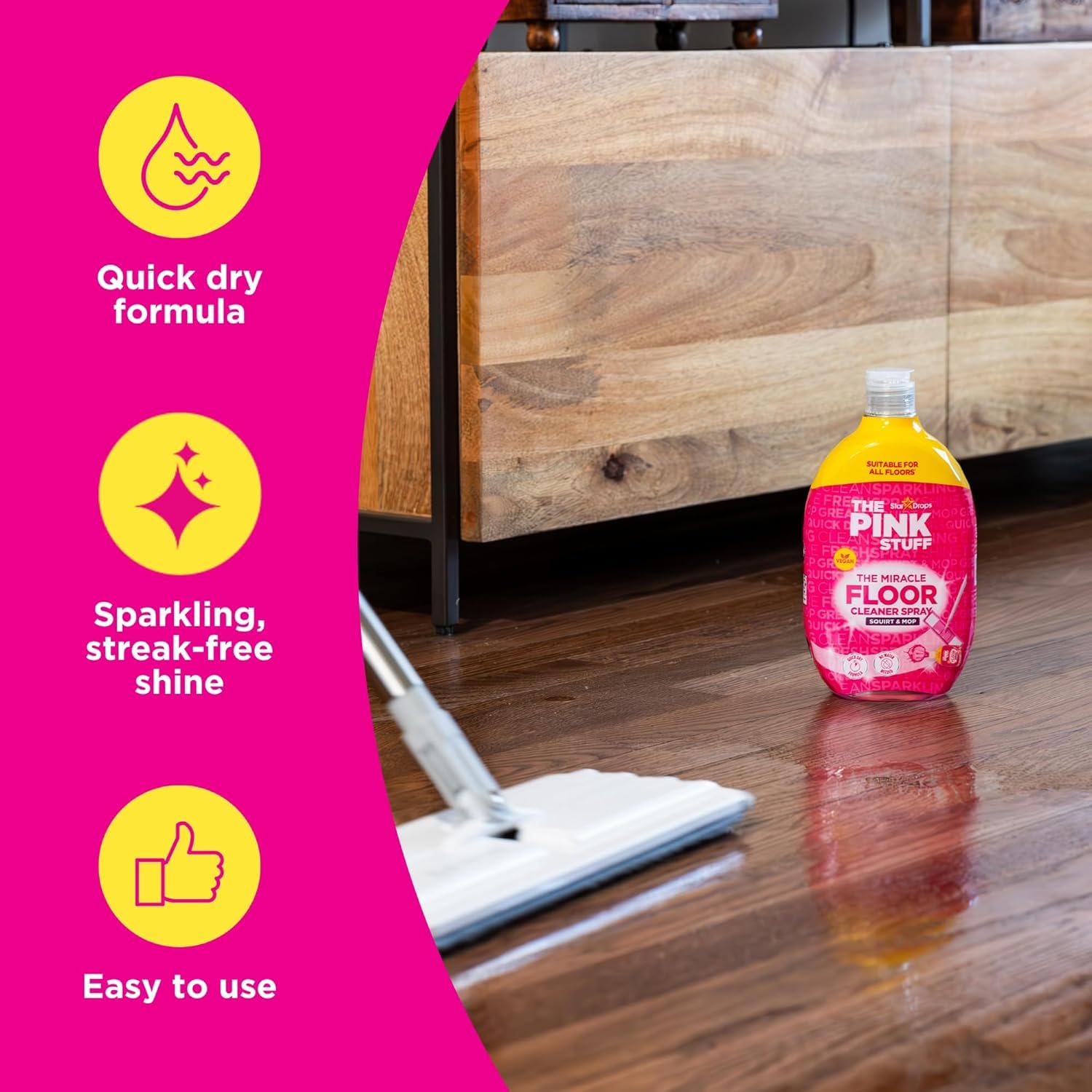 The Pink Stuff - Limpiador de suelos en espray, 12 unidades, con fórmula de secado rápido, no requiere agua, 750 ml + llavero Beni Culinari gratuito