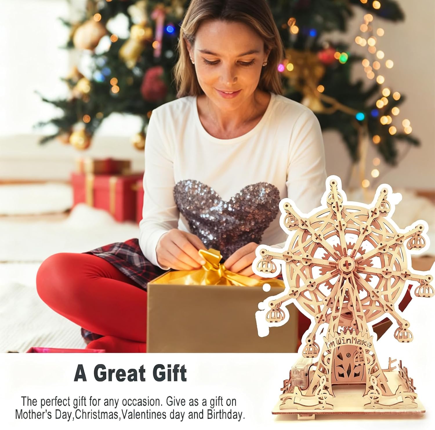 Solar 3D Wooden Puzzles for Adults Birthday Gifts Wood Ferris Wheel DIY Model Kit Puzzle Building Toys for Adult Age 14+ Years Old