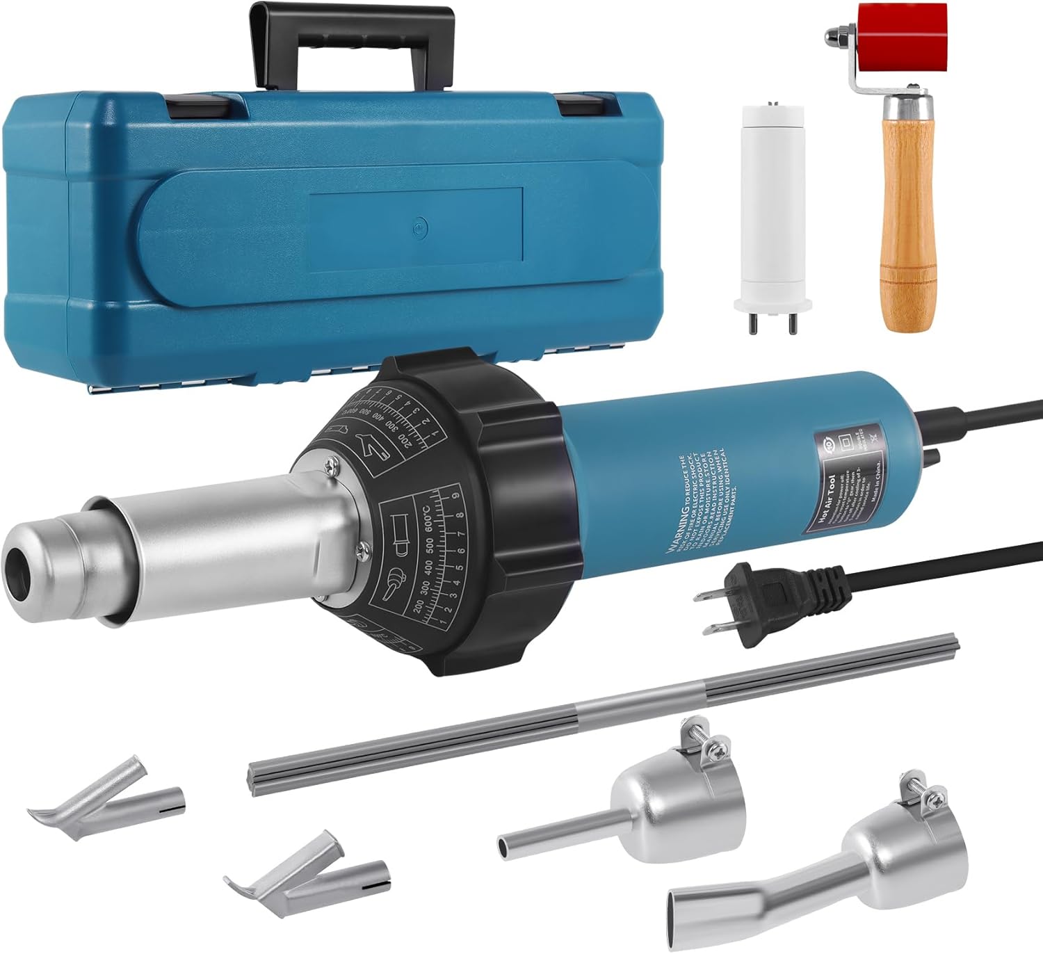 Iglobalbuy 1600W Hot Air Welder Heating Gun Kit, Handheld Hot Air Vinyl PVC TPO Welding Heating Gun Torch Tools kit with Various Nozzles Carrying Case 1600w-blue-2(w/Case)