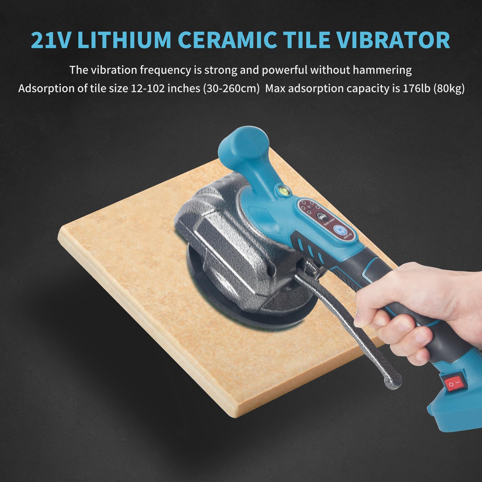Dispositivo Vibrador de Azulejos Profesional con 5 Velocidades y Ventosa de 13 cm, Adsorción de 80 kg para Colocar Azulejos de 0,3~2,6 m, Compatible con Batería de 18 V (Sin Baterías)