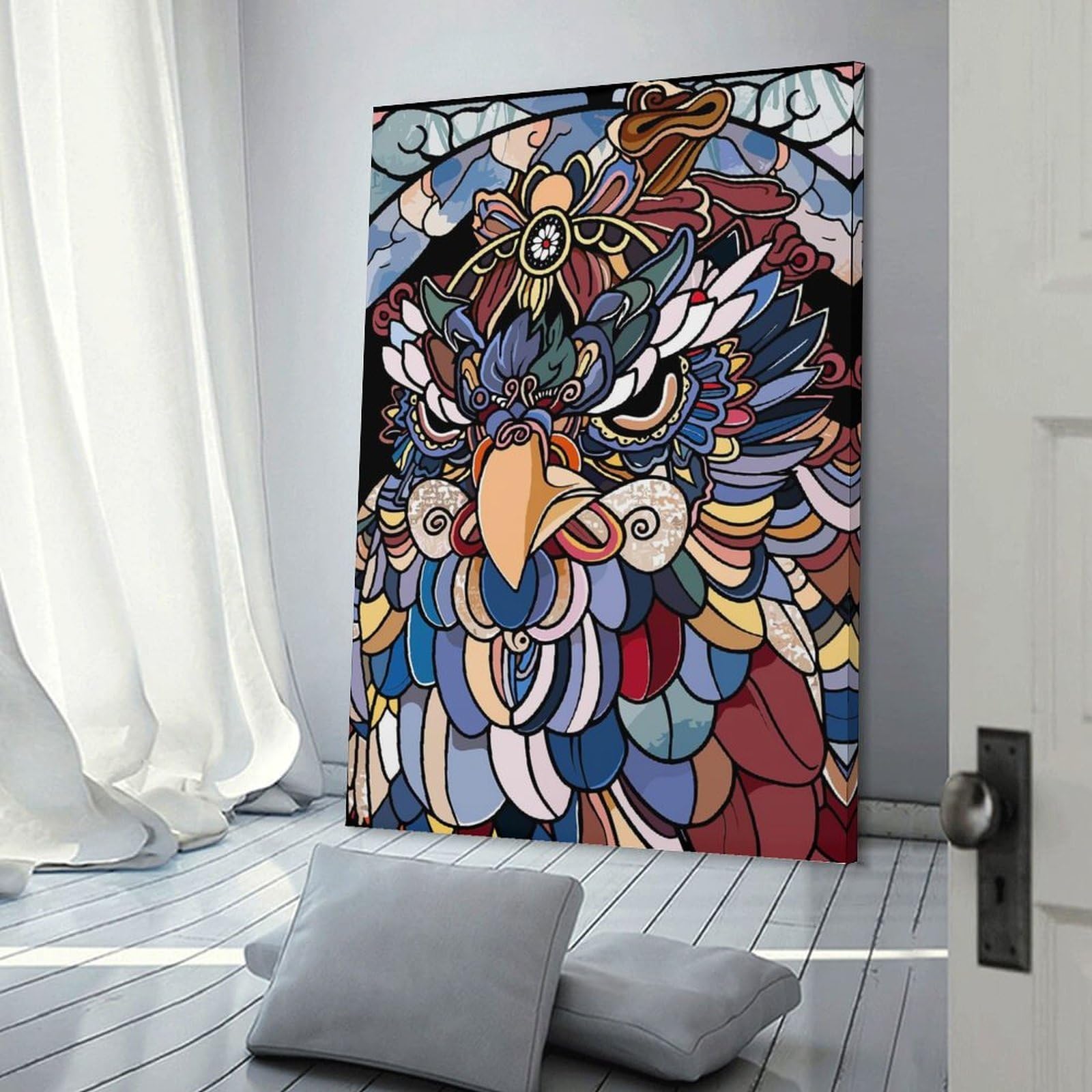 Junmoney Ornate Mythical Bird Illustration Hanging Wall Art, 08x12inch(20x30cm), for Bedroom Walls, Guest Spaces Or Lounges, An Easy Wall Refresh for Bedrooms