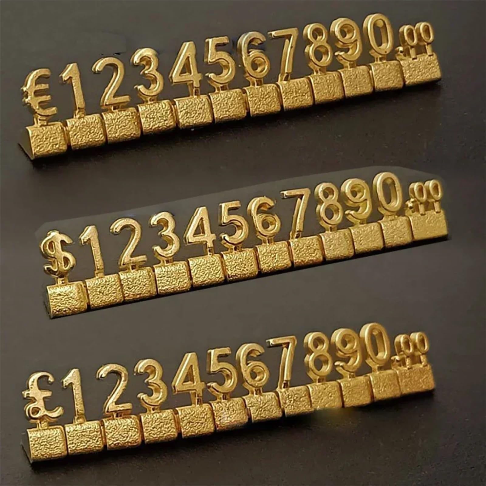 4sets Oro 3D Combinato Prezzo Tag 12 Pz/set Regolabile Numero Segni Cubo Dollaro Euro Valuta Simbolo Gioielleria Tag Digitali