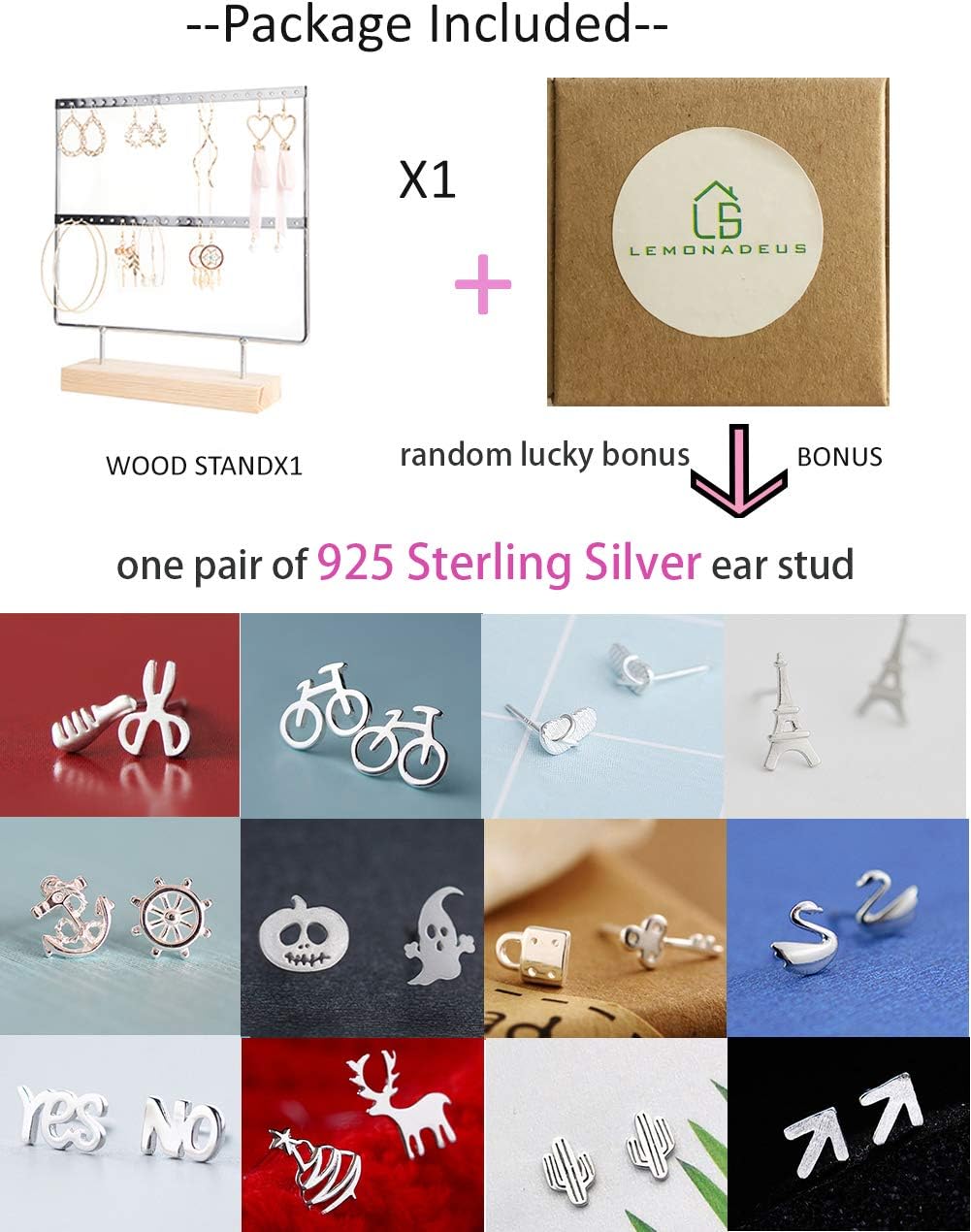 lemonadeus Earring Holder for Hanging Earrings Earring Stand Tree Display Stand Ear Stud Holder Jewelry Tower with Wooden Tray Dish (White（66 Holes 3 Layers）) : Clothing, Shoes & Jewelry