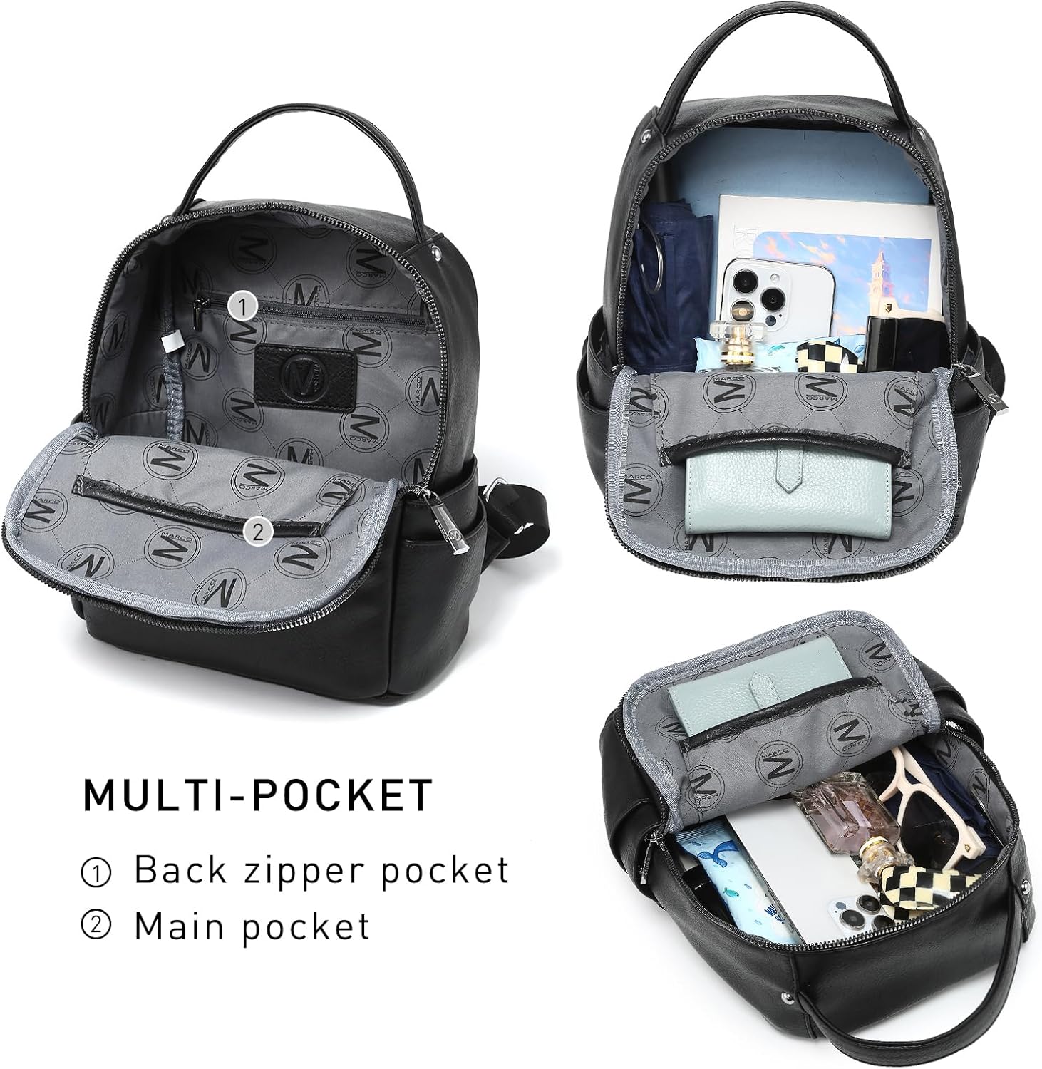 MKP Small Backpack Purse for Ladies Women Fashion Multi Pockets Daypacks with Front Zip Pocket - Image 3
