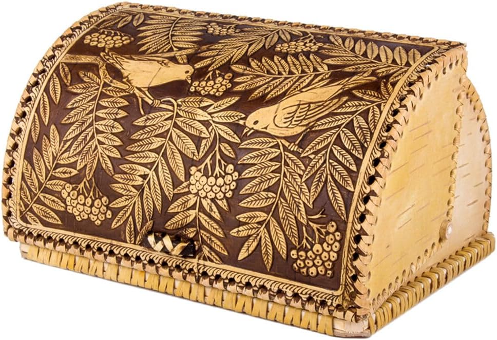 Birds Pattern Birch Bark Bread Box, Large Capacity Bread Storage Bin, Bread Box for Kitchen Counter, Large Capacity Bread Storage Container