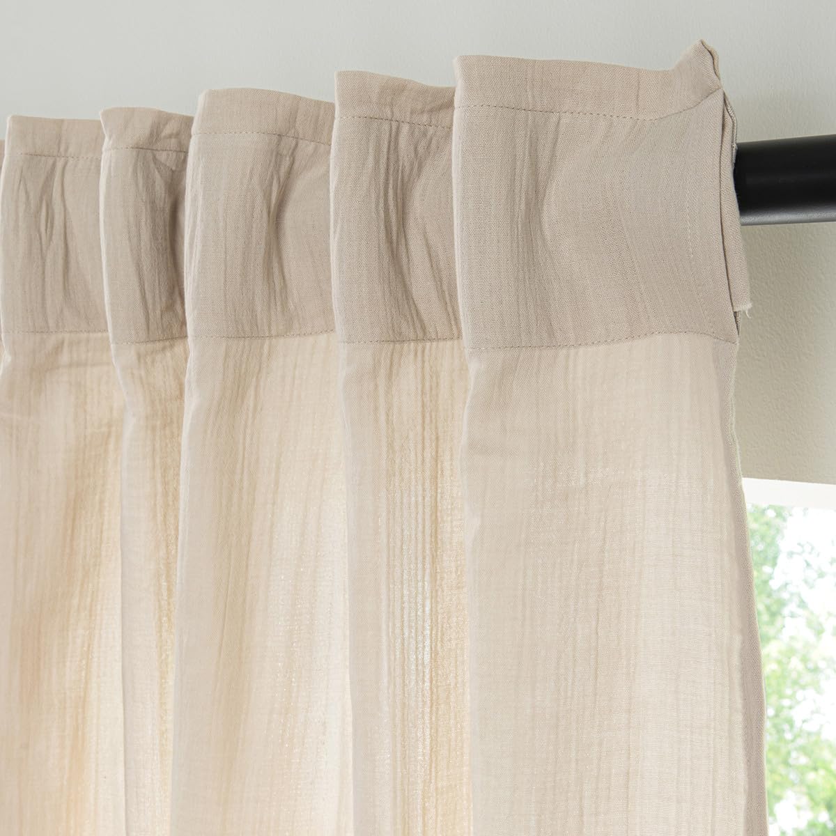 Rideau uni en gaze de coton pattes cachées à l'unité 140x260cm beige