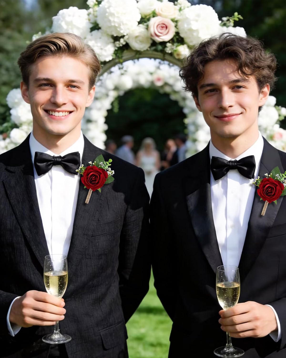Set of 6 Red Rose Boutonniere for Best Men, Groom and Groomsmen Artificial Flower Boutonnieres for Homecoming Prom Wedding Party Anniversary Ceremony Formal Dinner image 3