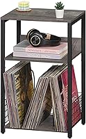 Vista 10 de LELELINKY Mesa auxiliar de roble nogal de 18 pulgadas de ancho, soporte para tocadiscos grande de 3 niveles con almacenamiento de hasta 130 álbumes