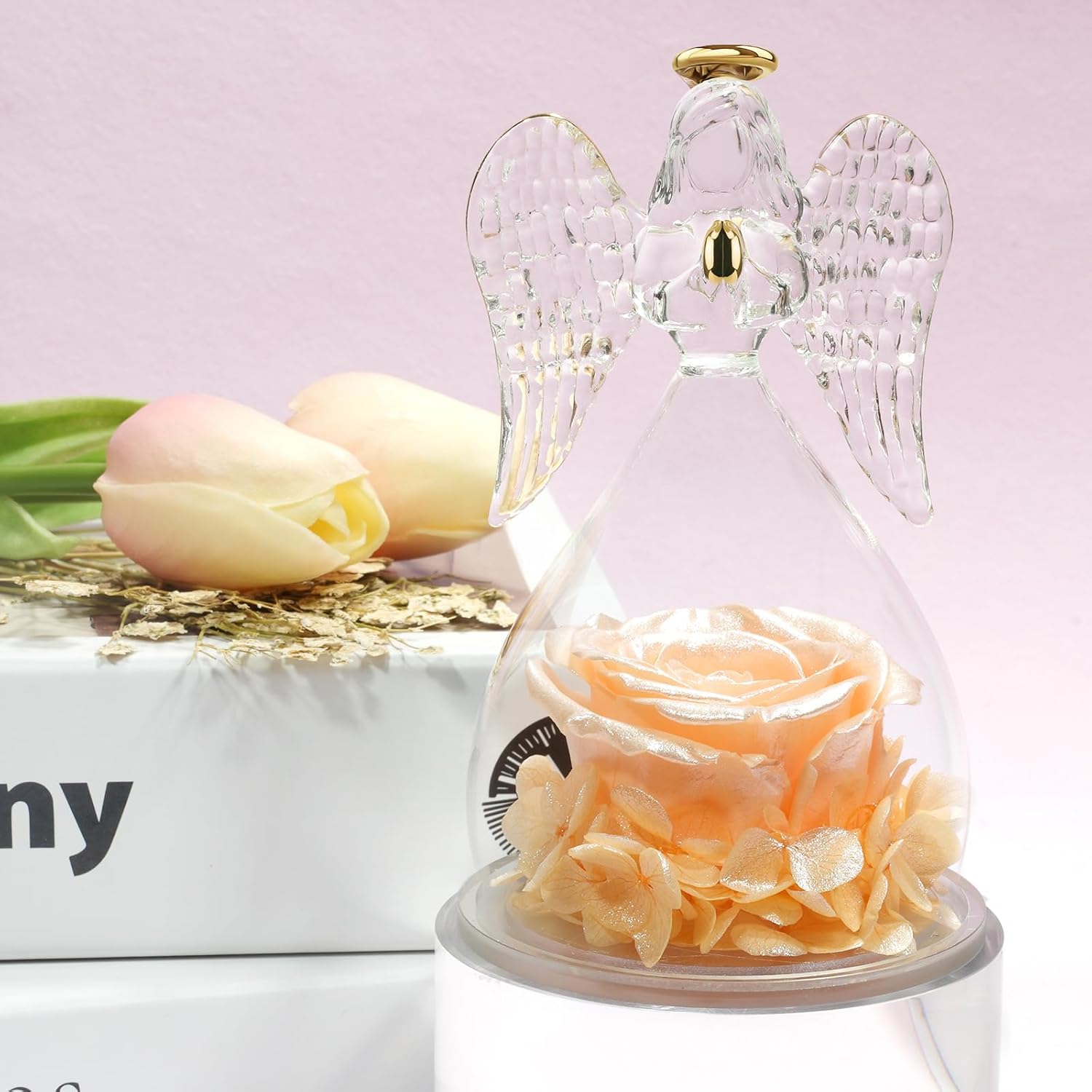 Miofula Valentines Day Preserved Flower Rose Gifts for Her Women,Angel Figurines Forever Real Rose Birthday Gifts for Mom Grandma Wife,Flowers for Delivery Anniversary Mothers Day Rose Gifts for Women - Image 3