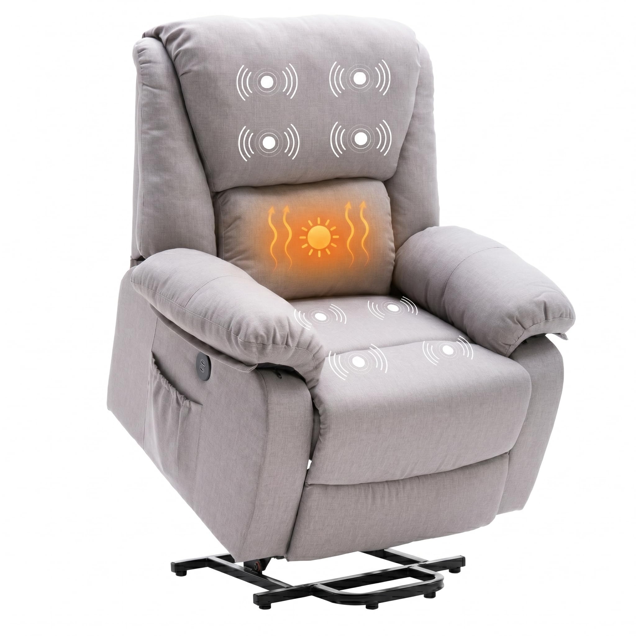 ECODE Poltrona Relax Alzapersona Elettrica Massaggiante, Reclinabile e Riscaldante con Poggiapiedi – Offerta Poltrona-Letto Per Anziani da Interno, Soggiorno o Salotto con Vibro Motori (Grigio)