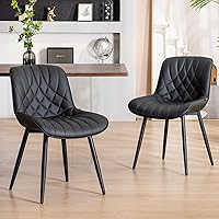YOUNUOKE Black Dining Chairs Set of 2 - Modern Upholstered PU Leather Kitchen Chairs with 2" Thick Cushion for Comfort