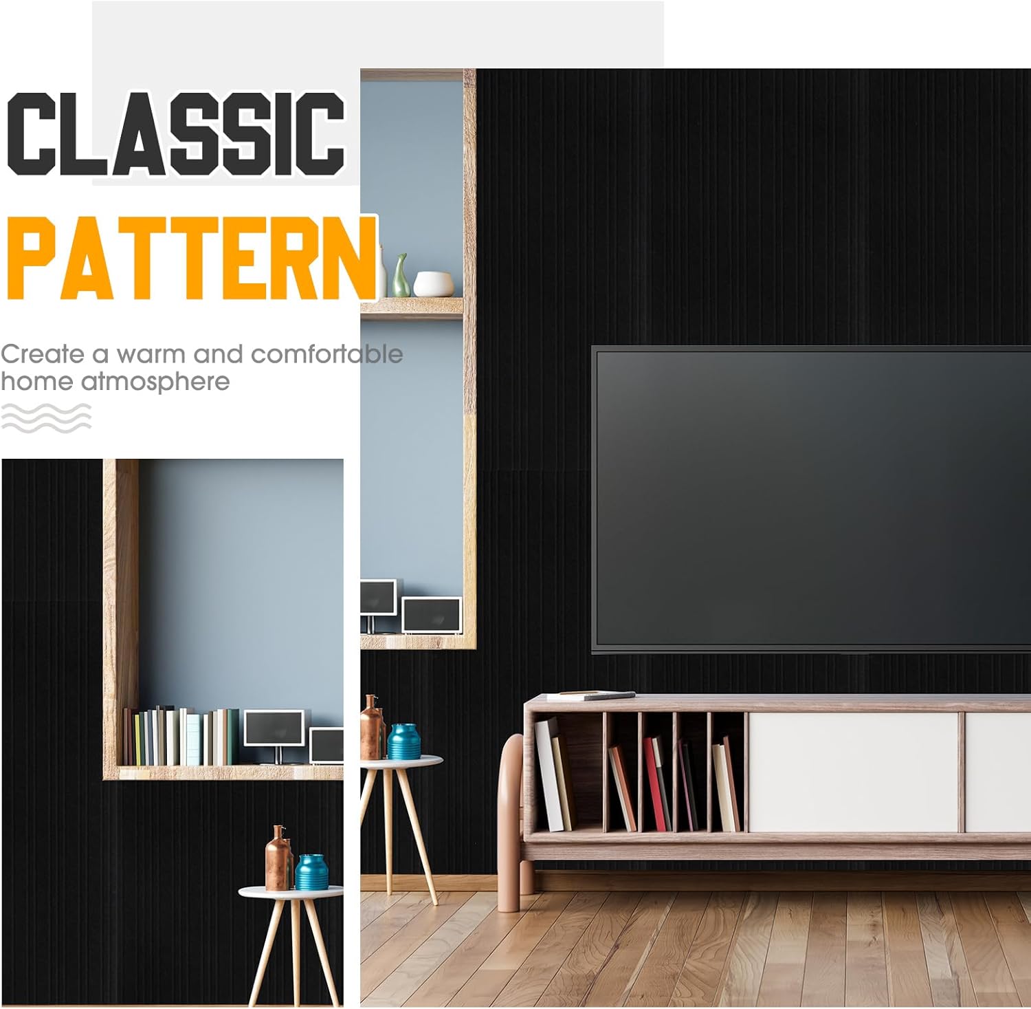 Woanger 5 Pack Large Acoustic Panels, 47 x 24 Inch Sound Dampening Self-adhesive Noise Absorbing Acoustical Wall Sound Proofing Panels for Home Studio Office Game Room(Black)