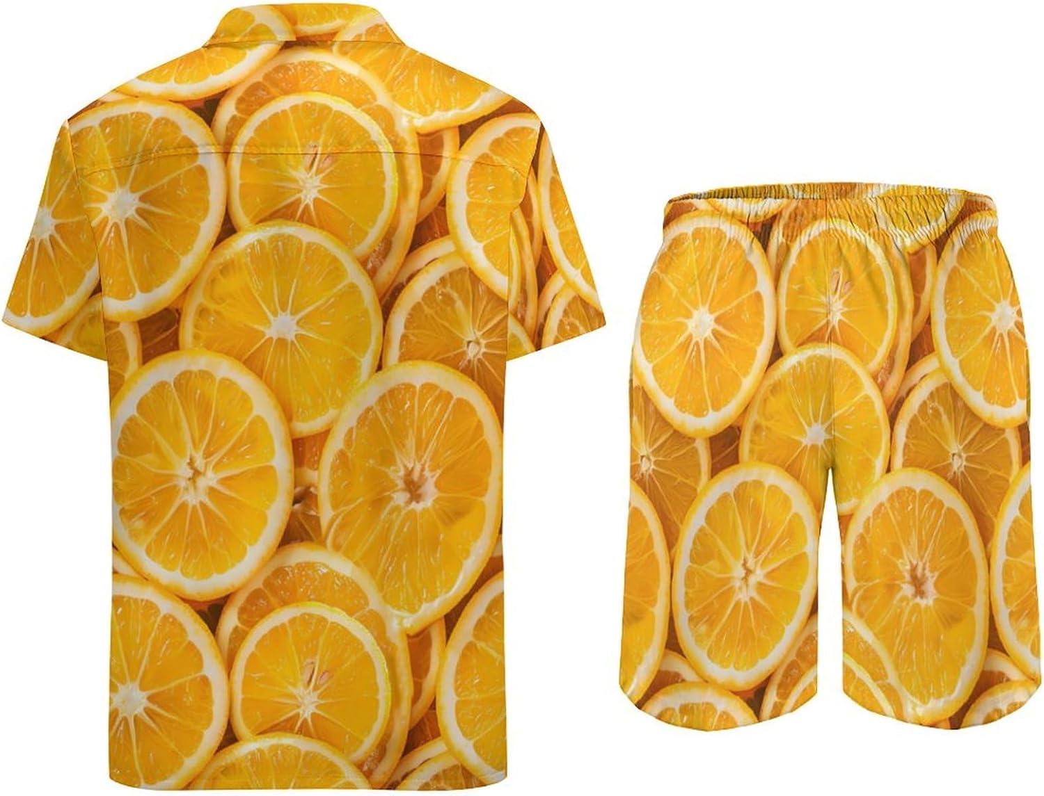 Orange Slices Men's Summer Beach Outfits Shirt And Shorts Set 2 Piece Vacation Swimwear