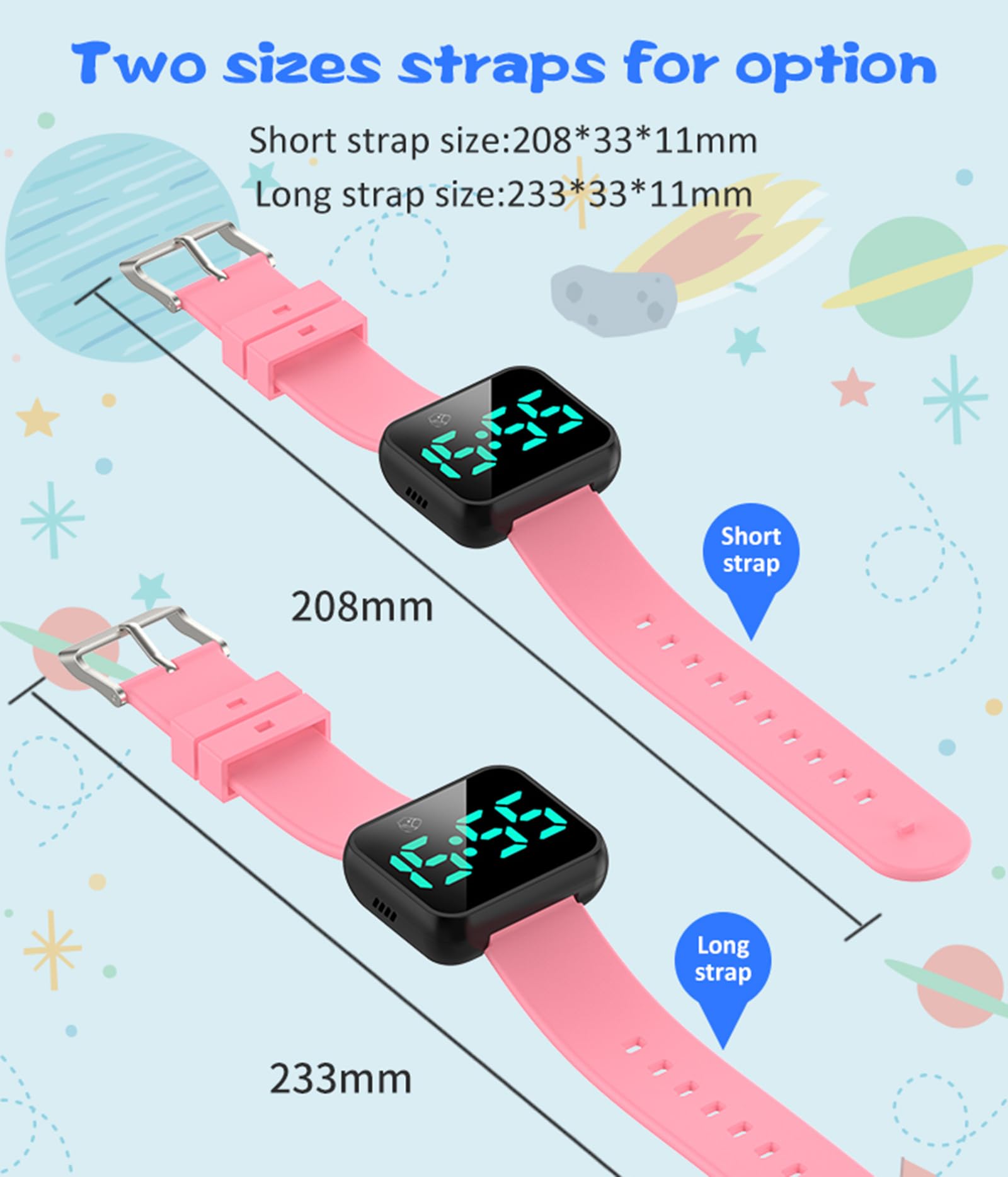 Orologio digitale per bambini, senza app e cellulare, contapassi per bambini, distanza 16, sveglia coutdown per bambini, orologio digitale a LED, per bambini, donne, anziani, fitness, ragazzi e