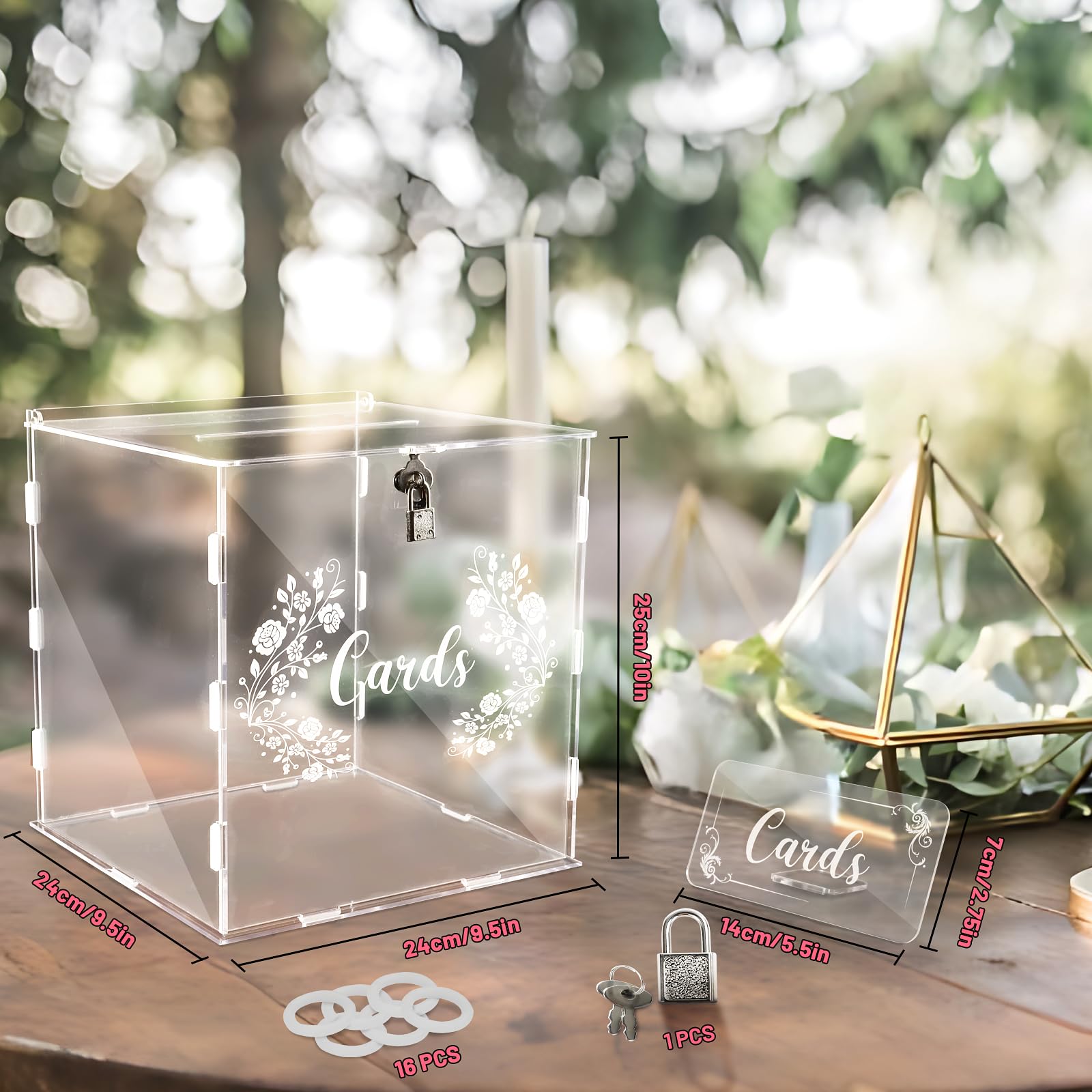 Cinnani Scatola Porta Buste Matrimonio, Acrilico Scatola di Carta di Nozze Grande Scatola per Matrimonio con Serratura e Slot per Ricevimento, Anniversario, Salvadanaio Matrimonio Trasparente
