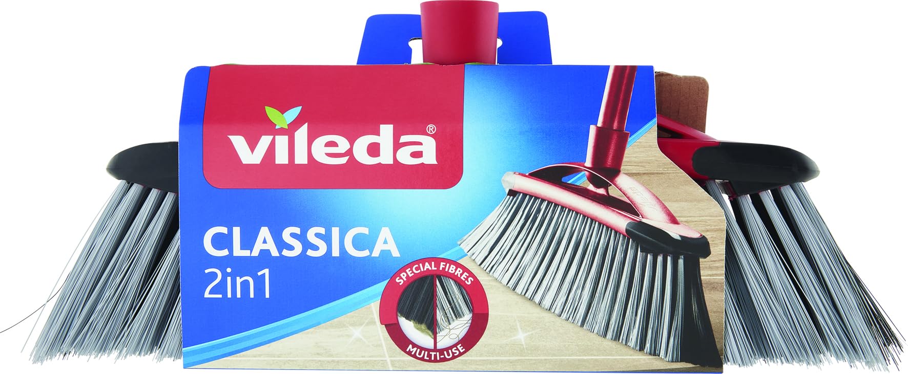 Vileda Scopa 2 in 1 Classica, per Interni, con Due Tipi di Fibre, per Polvere, per Capelli, con Bordo Paracolpi, 14.5 x 34 x 5.5 cm, 281 g
