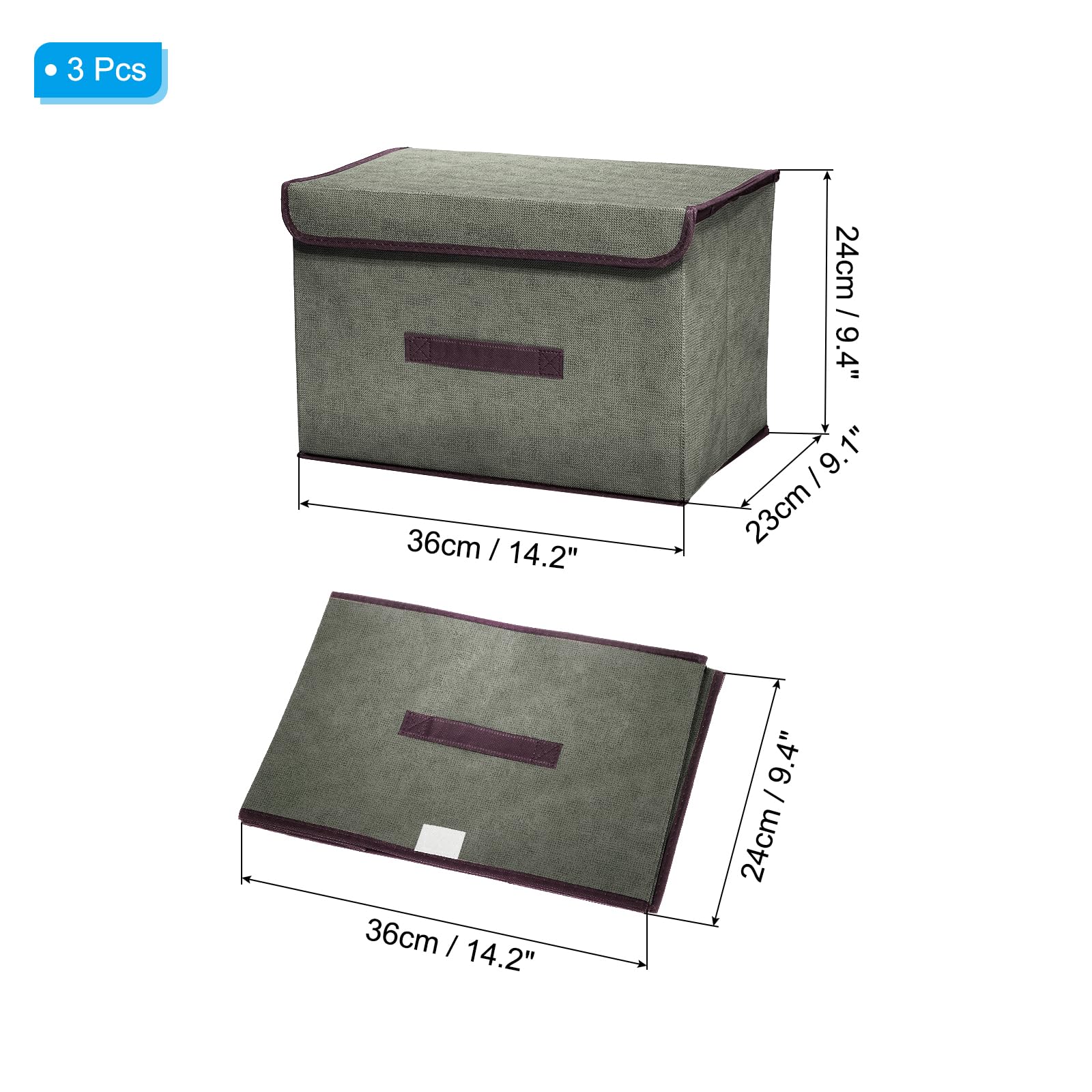 PATIKIL Contenitore Pieghievile In Tessuto x x Cm, Pezzi Scatola Di Archiviazione Pieghevole Con Coperchio E Maniglia Organizzatore Per Casa Camera Da Letto Armadio Vestiti, Grigio.