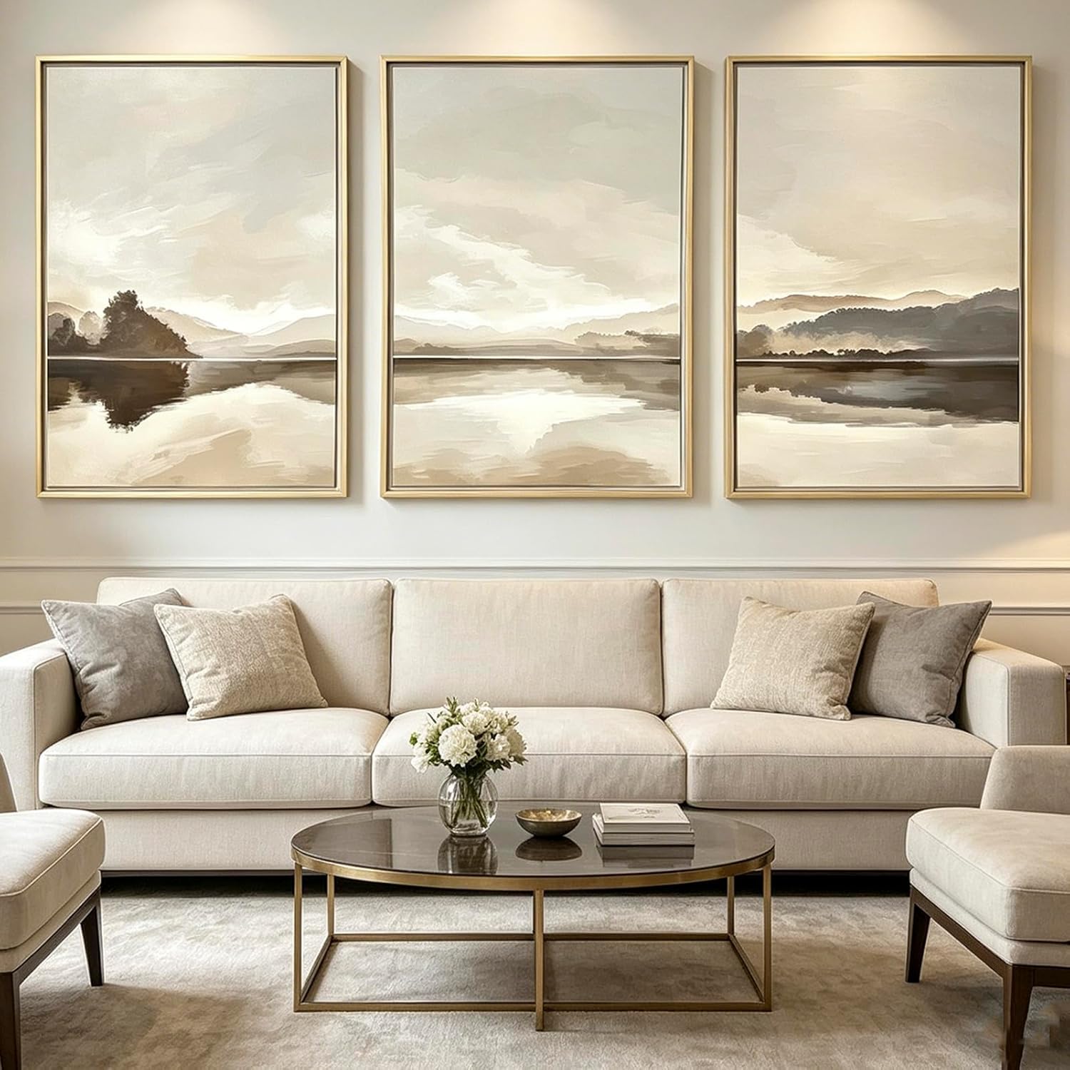 lianyibo Large Neutral Wall Art for Living Room Mountain Landscape and Lake Artwork Modern Canvas Prints for Office Wall Decor(60x90cmx3/Frameless)