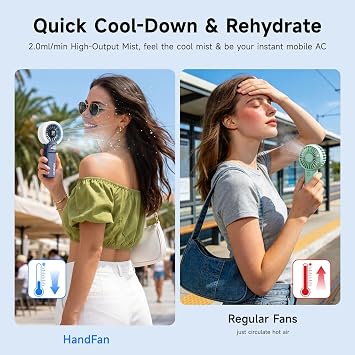 HandFan 4000mAh Handheld Turbo Misting Fan, 100 levels Adjustable High Speed Mister Fan, Portable Spray Water Mist Fans, Foldable Mini Hand Fans for Summer Beach Travel Concerts Disney(Royal Blue)