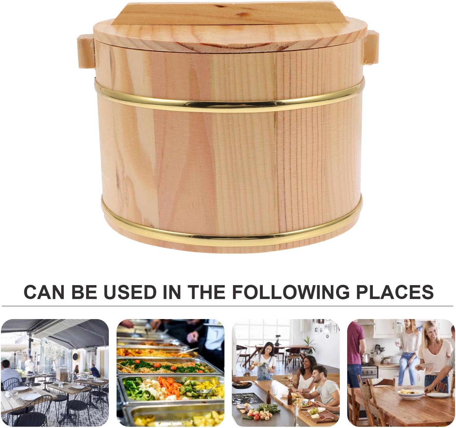 FUOYLOO of Wooden Rice Storage Container Lid Kitchen Utensil Rice Steamed Bucket for Home Restaurant