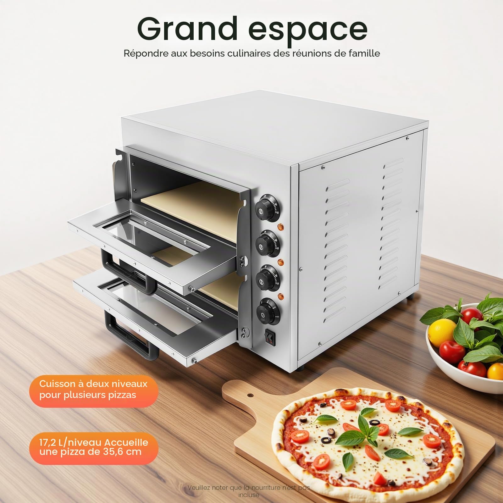 Four à pizza électrique, 3000W Double couche Mini Four à pizza électrique, Four à pizza pour la restauration, four à gastro 50-350℃