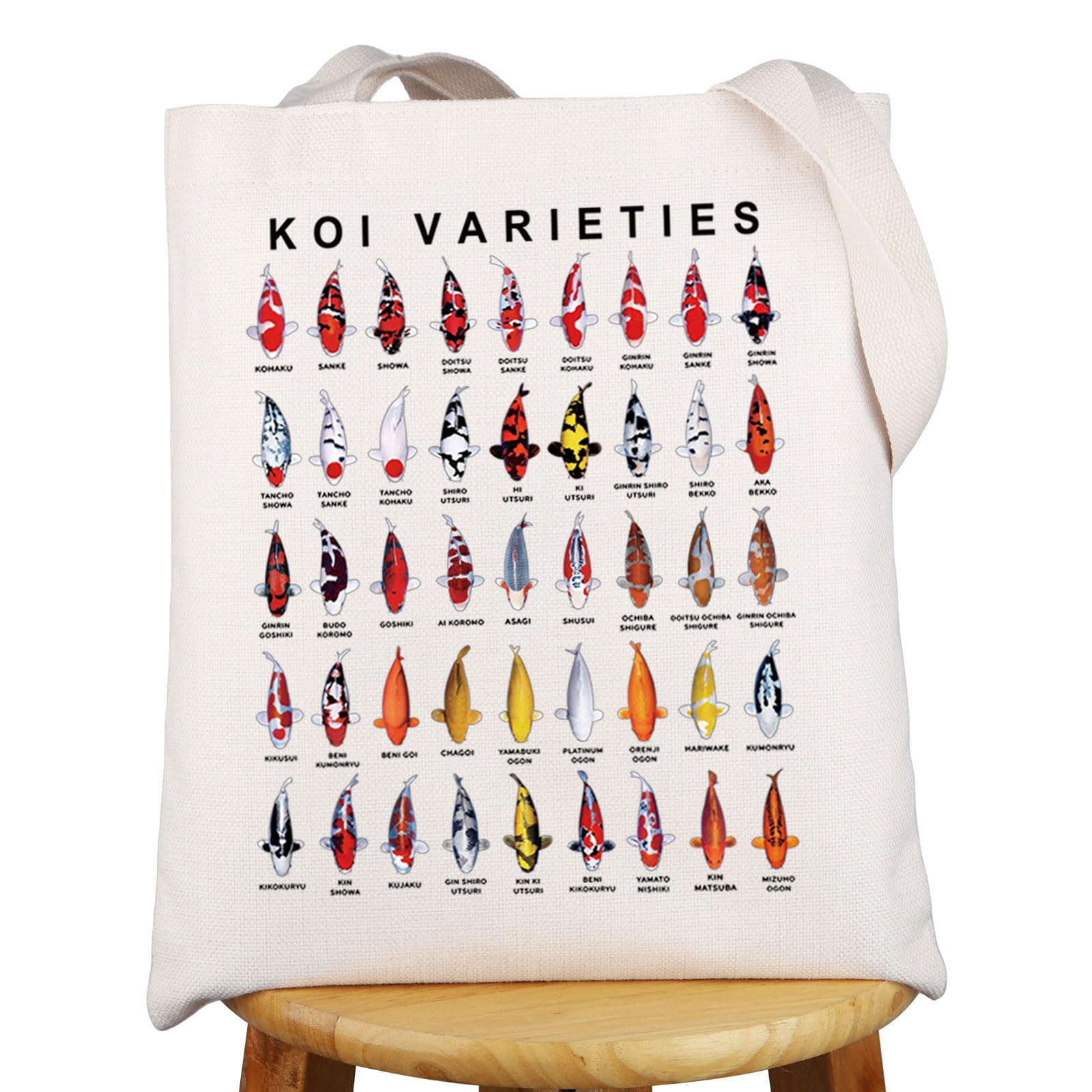 – MYSOMY Koi Varieties Tote Bag Koi Fish Lover Gifts Yin Yang Japanese Koi Fish Gifts Carp Fish Shoulder Bag