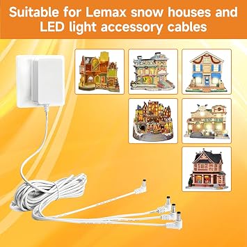 4.5V Power Adapter White 4 Outputs for Lemax Lighted Accessory 94566 94563 94564 94565 74295 74269 74707 84428 44242 Christmas Halloween Village Lights Micro Lighting Building Decor