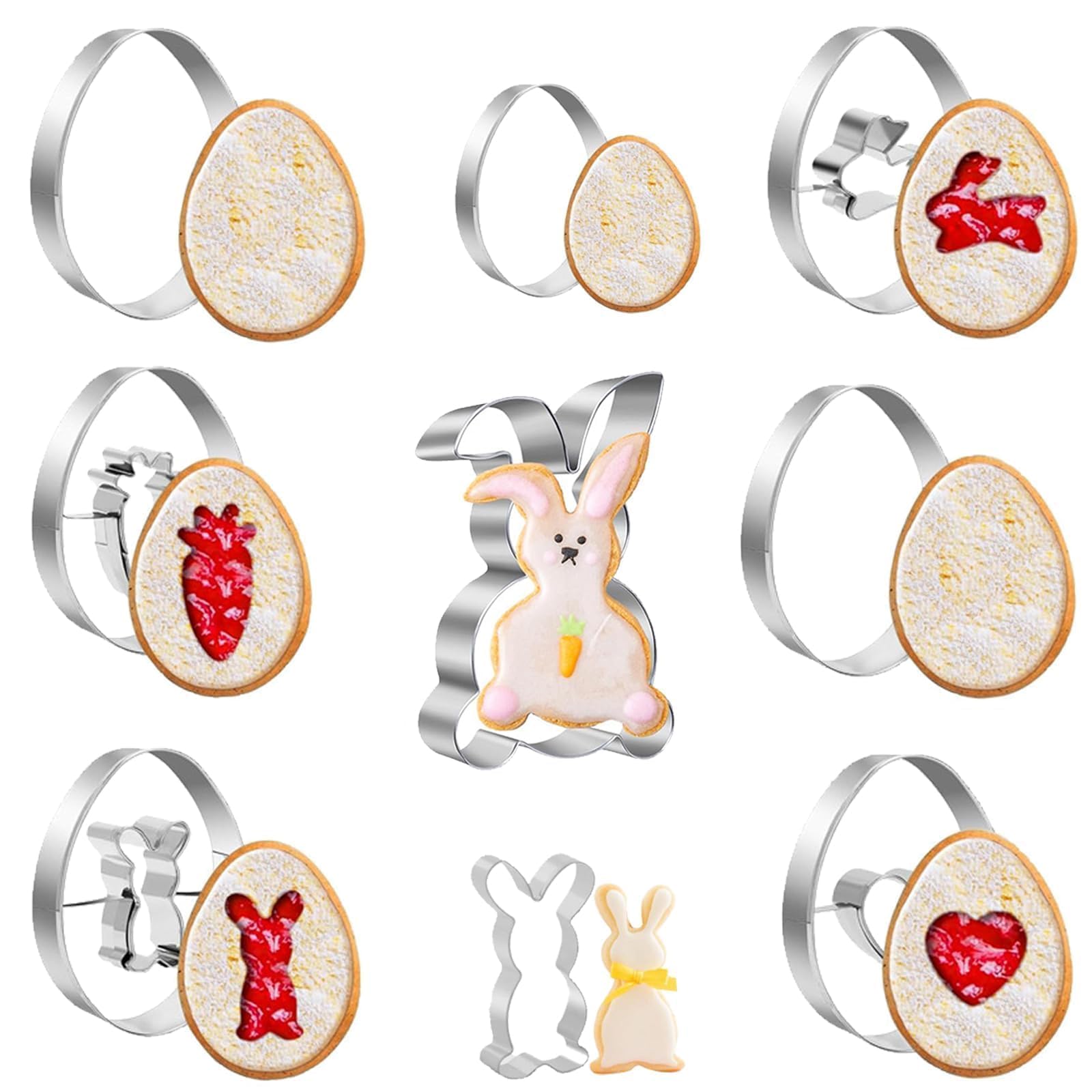 Emporte-pièces Pâques 9 Pièces - Lapin, œuf, Carotte... - Inox Alimentaire
