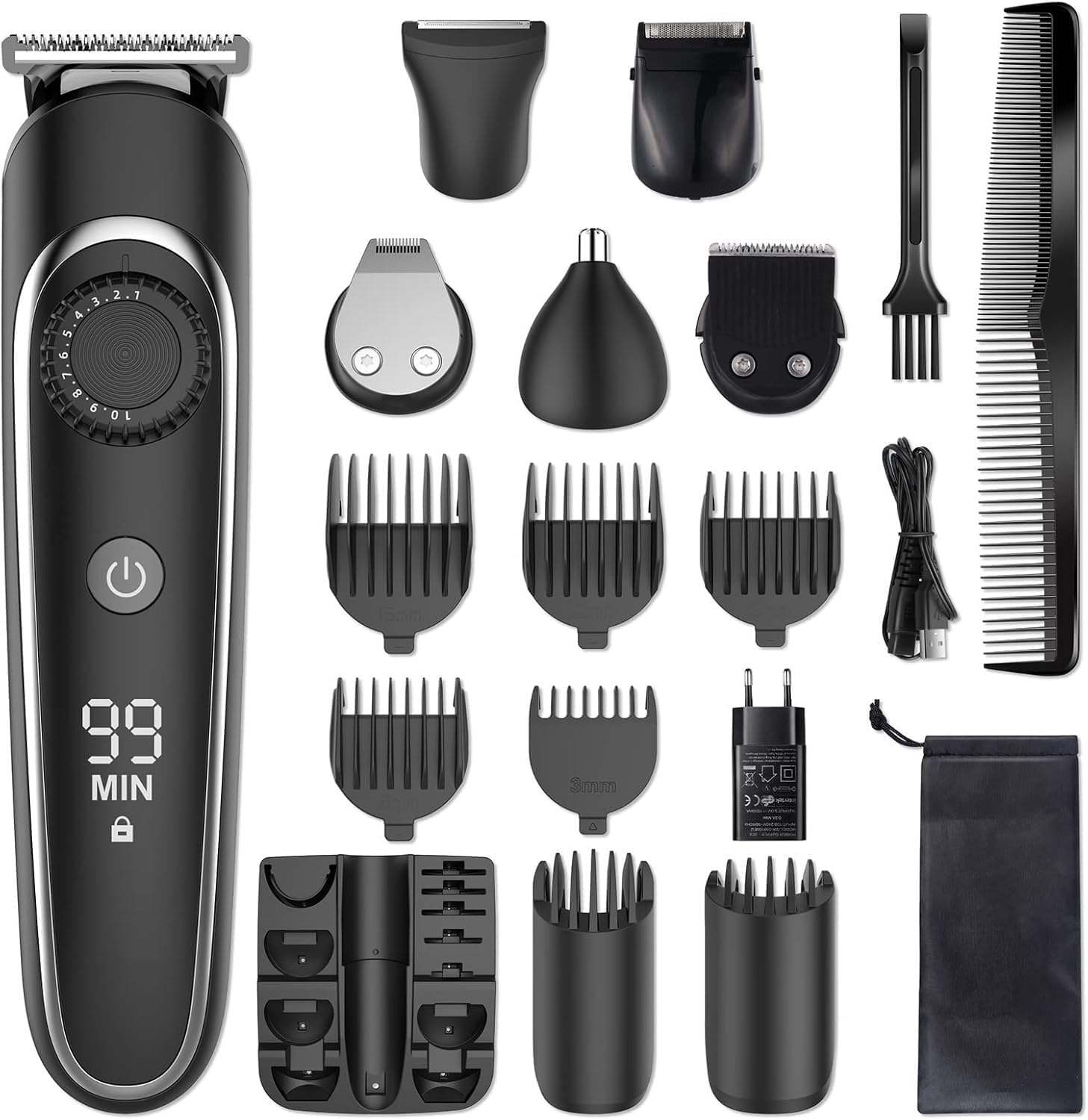 Hair Clippers for Men, Professional Beard Trimmer Hair Clipper for Men Razor Hair Trimmer Hair Cutting Kit 6 in 1 Waterproof Rechargeable Hair and Shaving
