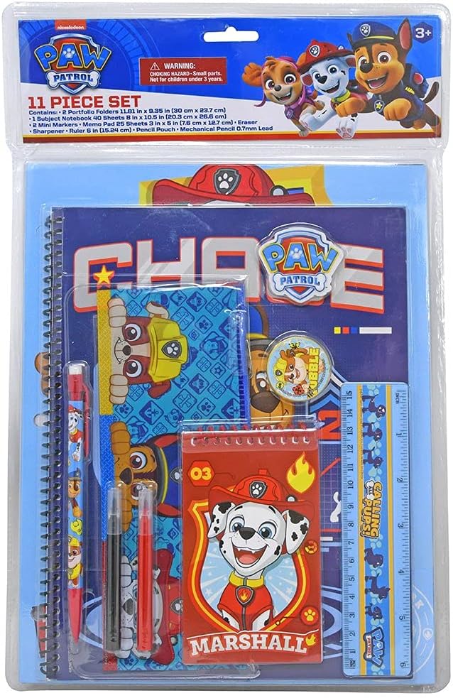 Innovative Designs, LLC Paw Patrol School Supplies Set - Back to Bundle Pack with Notebook, Folders, Pad, Pouch, Marker, Pencil, Eraser, Ruler and Sharpener, 11 Piece Superhero Stationary Set, Blue