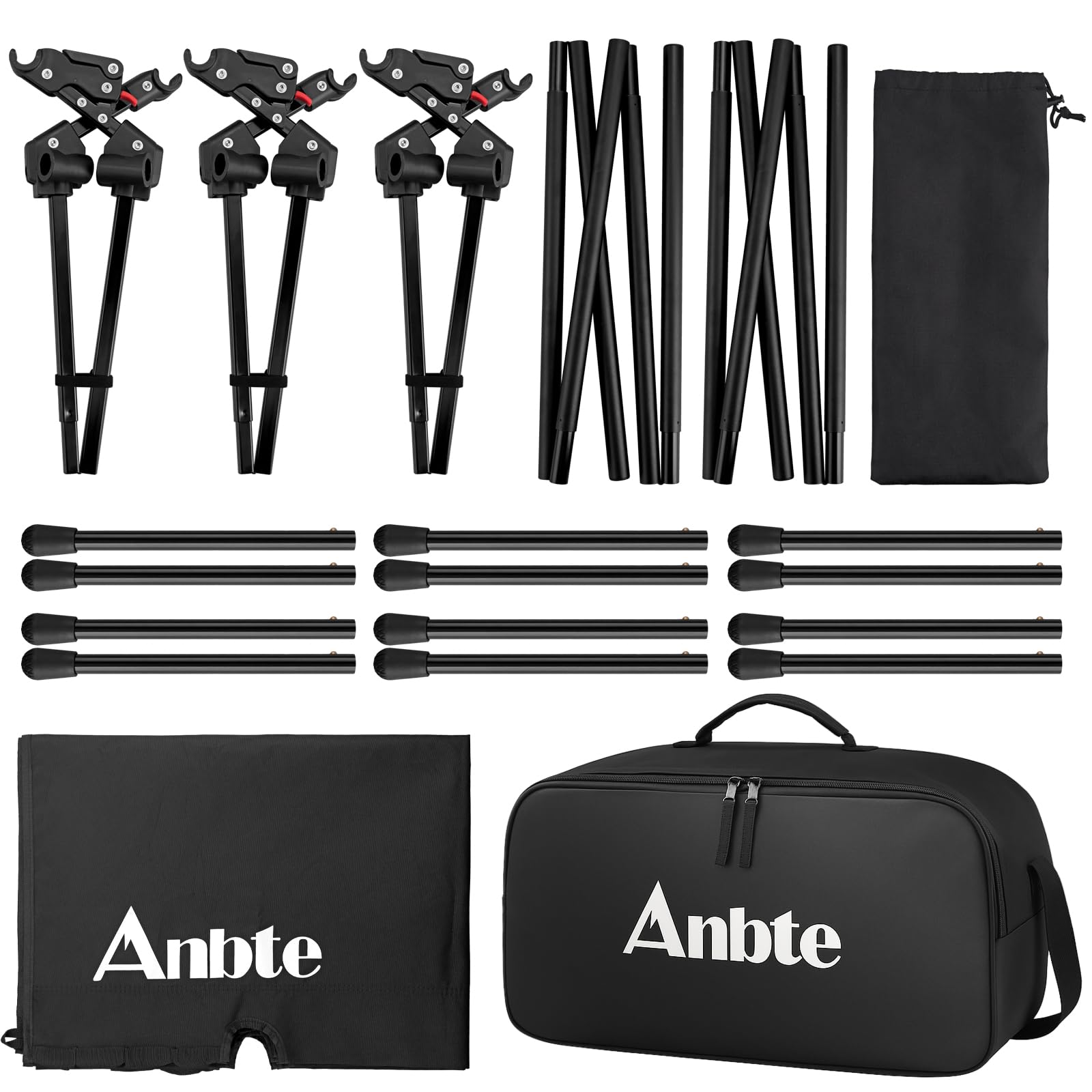 Anbte Cama de Camping Cuna de Acampada Ultraligera, Ajustable en Altura Soporta hasta 180KG, Cómoda Cama Plegable para Camping, Senderismo, Viajes, Camiones, Playa, Oficina, Negro