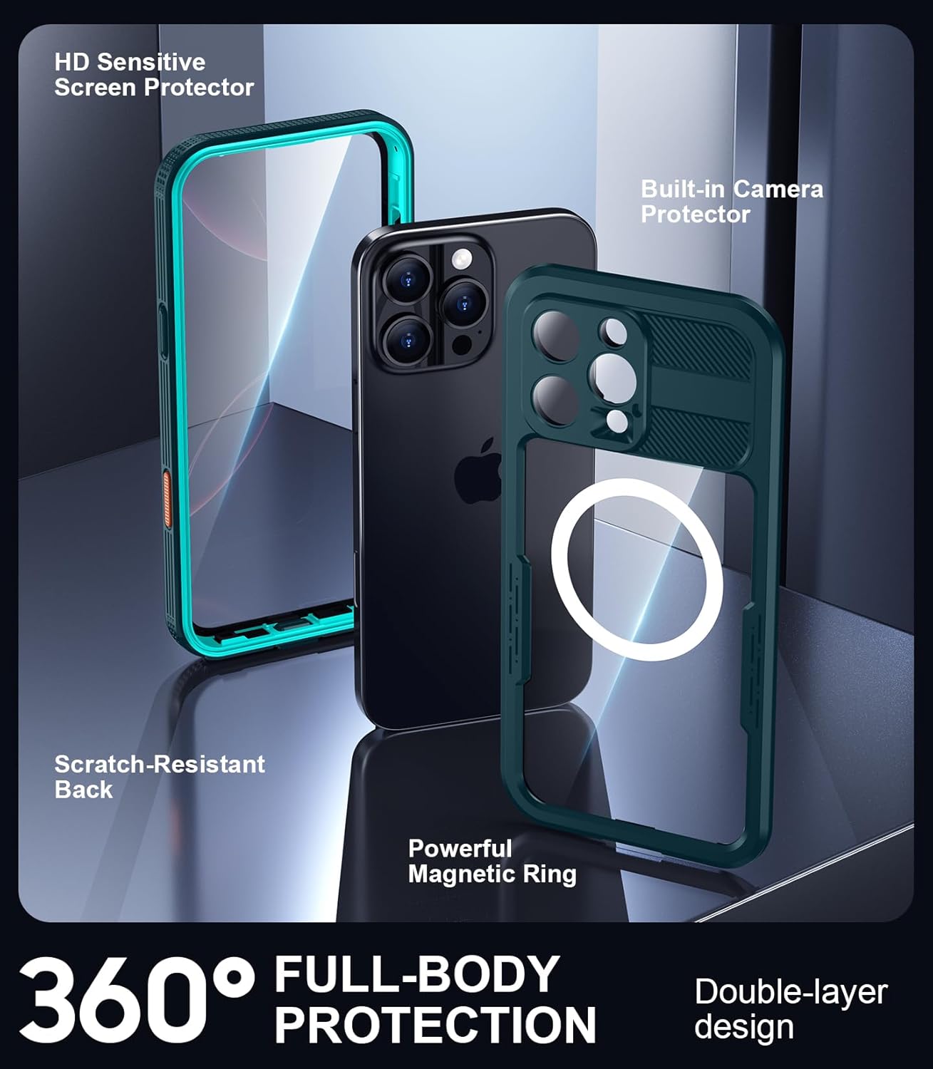 Red2Fire Magnetic for iPhone 16 Pro Max Case Waterproof, [Built-in Screen Protector][Compatible with MagSafe] [Full Body Shockproof] [Dustproof] Heavy Duty Rugged Phone Cover 6.9" Blue