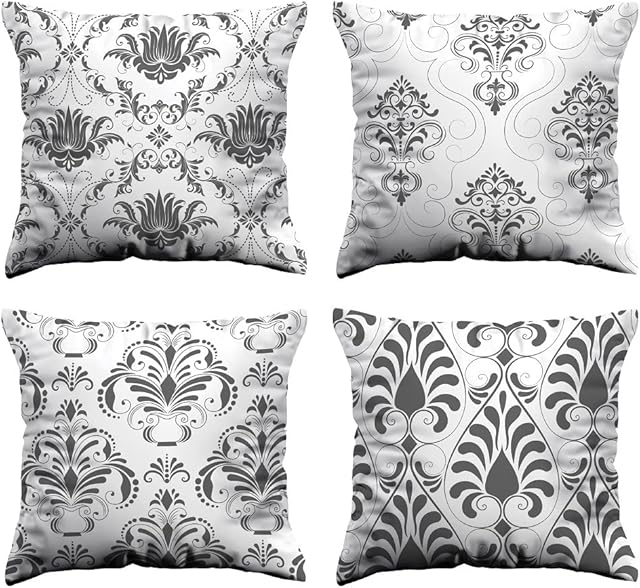 Bedbric Set of 4 Grey Cushion Covers 45 x 45 CM - Double Sided Cushion Cover with Invisible Zipper - Geometric Grey Cushions for Sofa Bedroom, Living Room and Home Decor