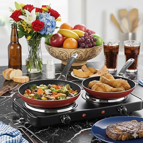 Miniatura 5 de EDB-302BF - Quemador de hierro fundido doble para encimera, placa eléctrica de 2000 vatios, controles de temperatura, luces indicadoras de