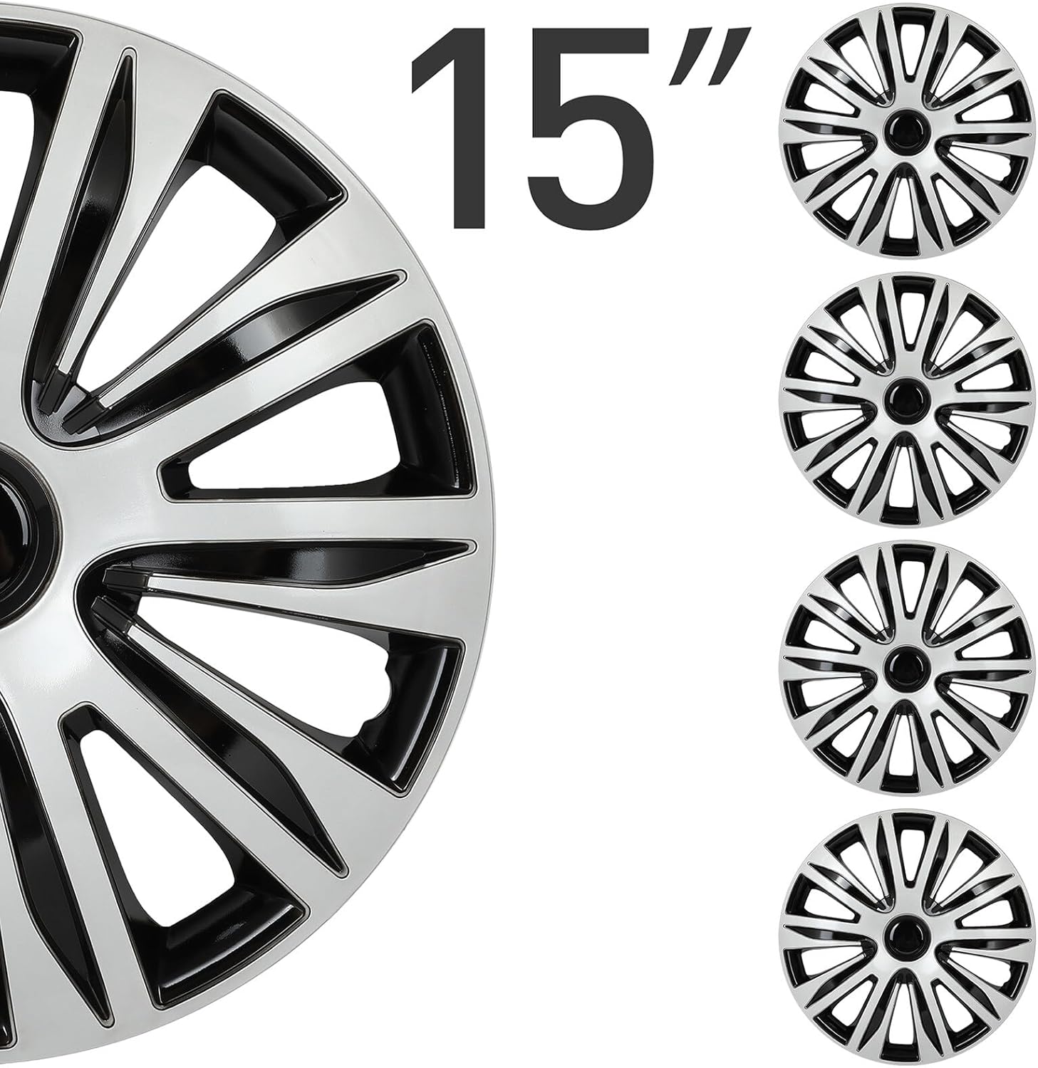 ROADFAR Gloss Black & Silver OEM Steel Wheel Hubcaps Rim 15" Wheel Covers Sold as a Complete Set of 4