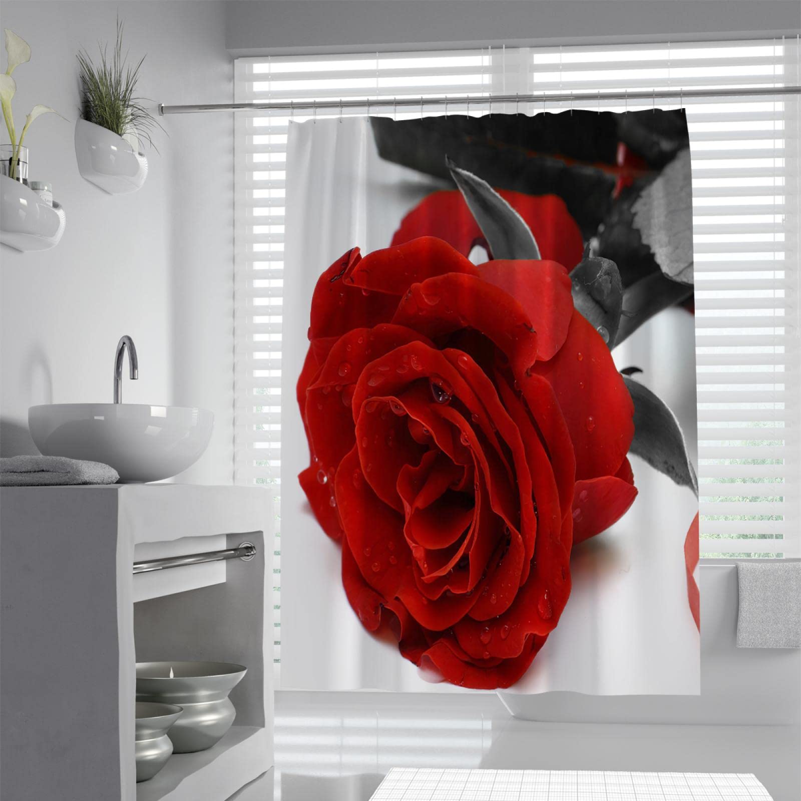Blooming Red Rose Bathroom Set Tende da doccia con 12 ganci Regalo di San Valentino Home Hotel Bathroom Decor Soft Hotel Qualità 180x220cm