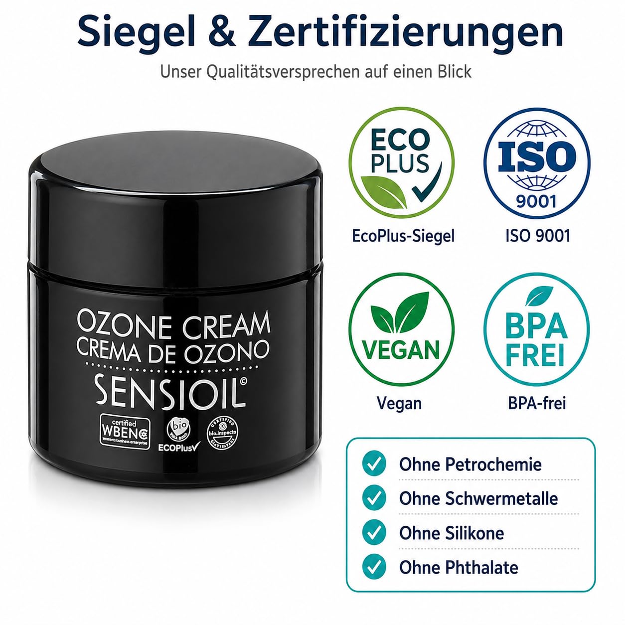 OZOLABS Ozon-Gesichtscreme 50 ml - Feuchtigkeitscreme Anti-Aging für empfindliche Haut | Ozonöl Olive, Sonnenblume + Aloe Vera | Regenerierend für Tag & Nacht | Vegan, Bio | EcoPlus · ISO 9001