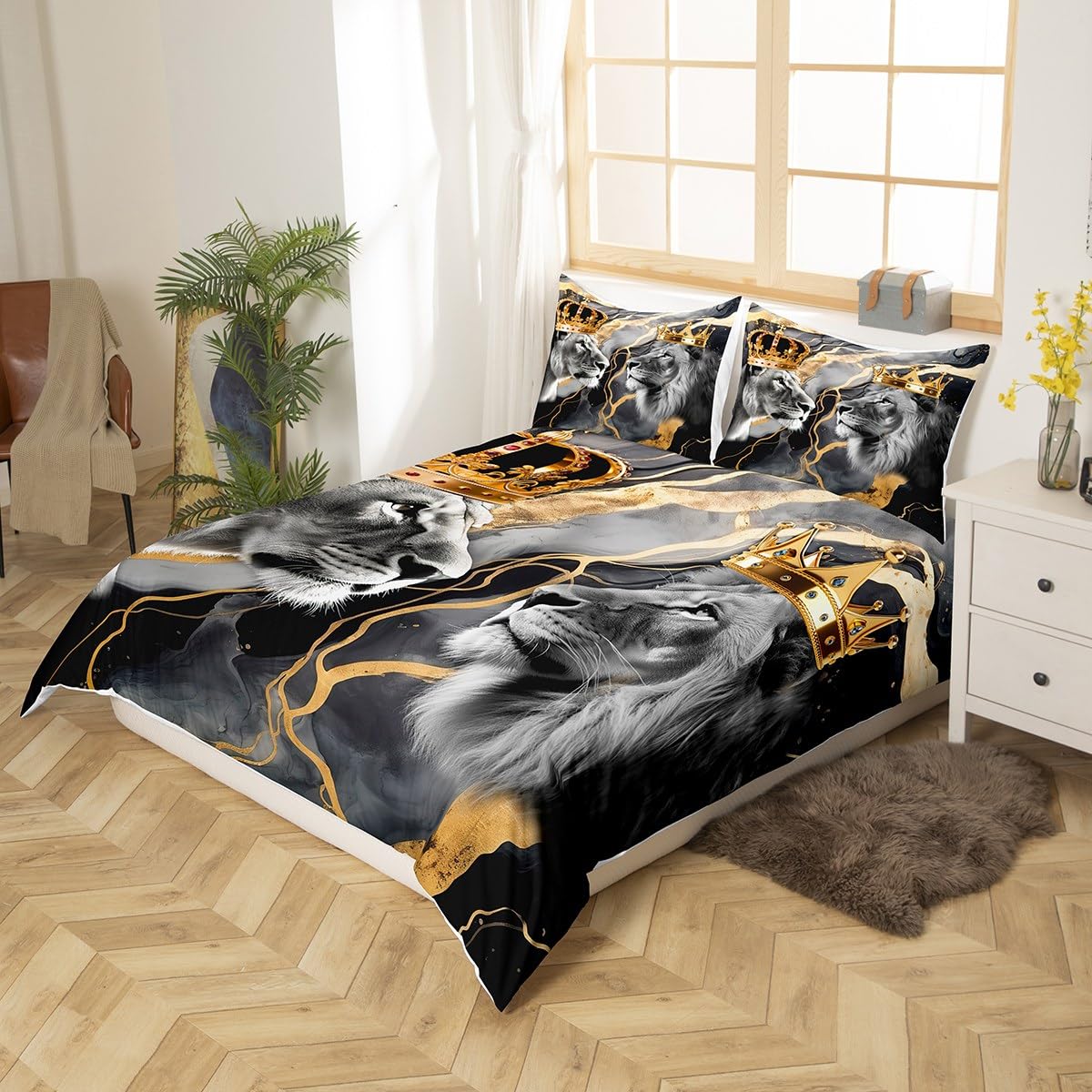 Wild Lion King & Queen Bedding Set - 3D African Animals Comforter Cover Twin Size With Pillowcase - View #7