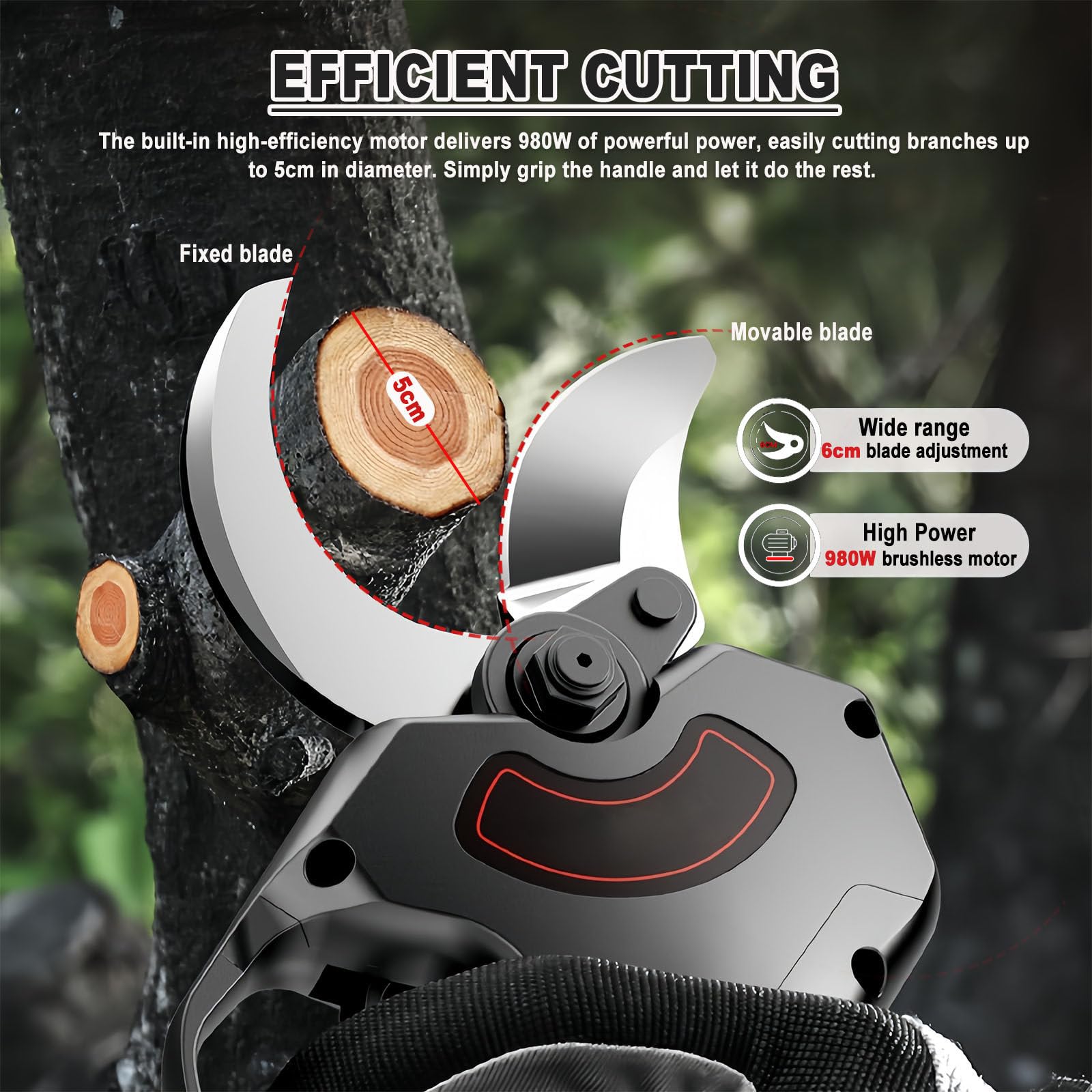 Tijeras De Podar Electricas con Pértiga,50mm Tijeras De Podar Telescopica Bateria 1-2 Baterías, Extender 2.15m, Potente Motor Sin Escobillas para Jardinería, Arboles Frutales 1battery
