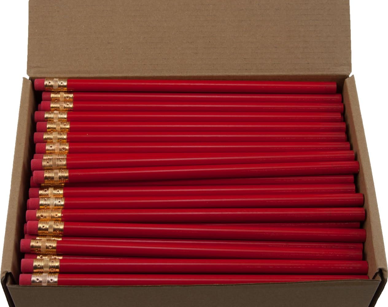 Round Pencils (Full Size Pencil with #2 Black Lead. Available in a Variety of Painted Colors) (Tested Non Toxic) (Latex Free Eraser) (Bulk Box of 144) (Classroom Pencils) (Red)(Black Graphite)