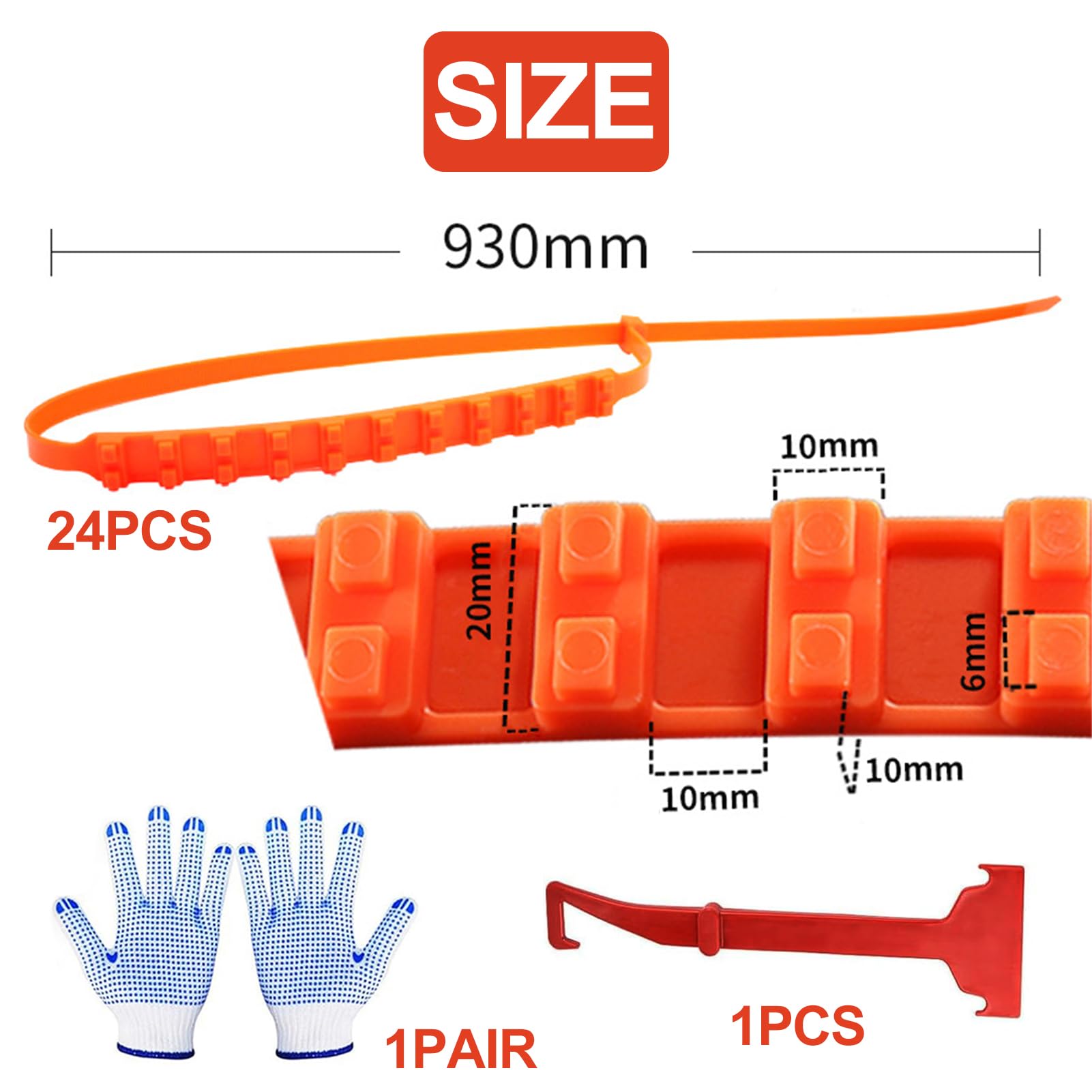 24 PCS Schneeketten,Schneekette Auto,Reifen Schneekette Ultraleistungsfähig,Universal Winter Reifenketten,mit Handschuhe & Schneeschaufel,Auto Schneeketten 145-295mm,für Winterreifen für Suv,Lkw