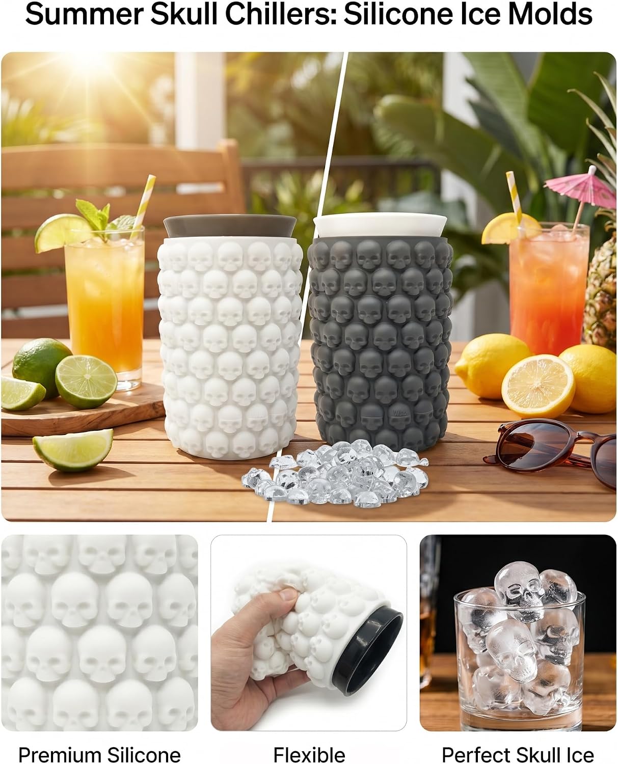Skull Silicone Ice Cube Maker Cup Mold Mini Ice Cylinder