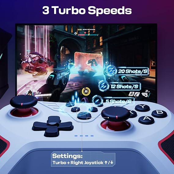 RivalPlay PC Controller Wired Game Controller for PC, Windows 11, 10, 7 & 8 with Paddles, 3-Level Vibration, Mappable Buttons & Textured Grips White