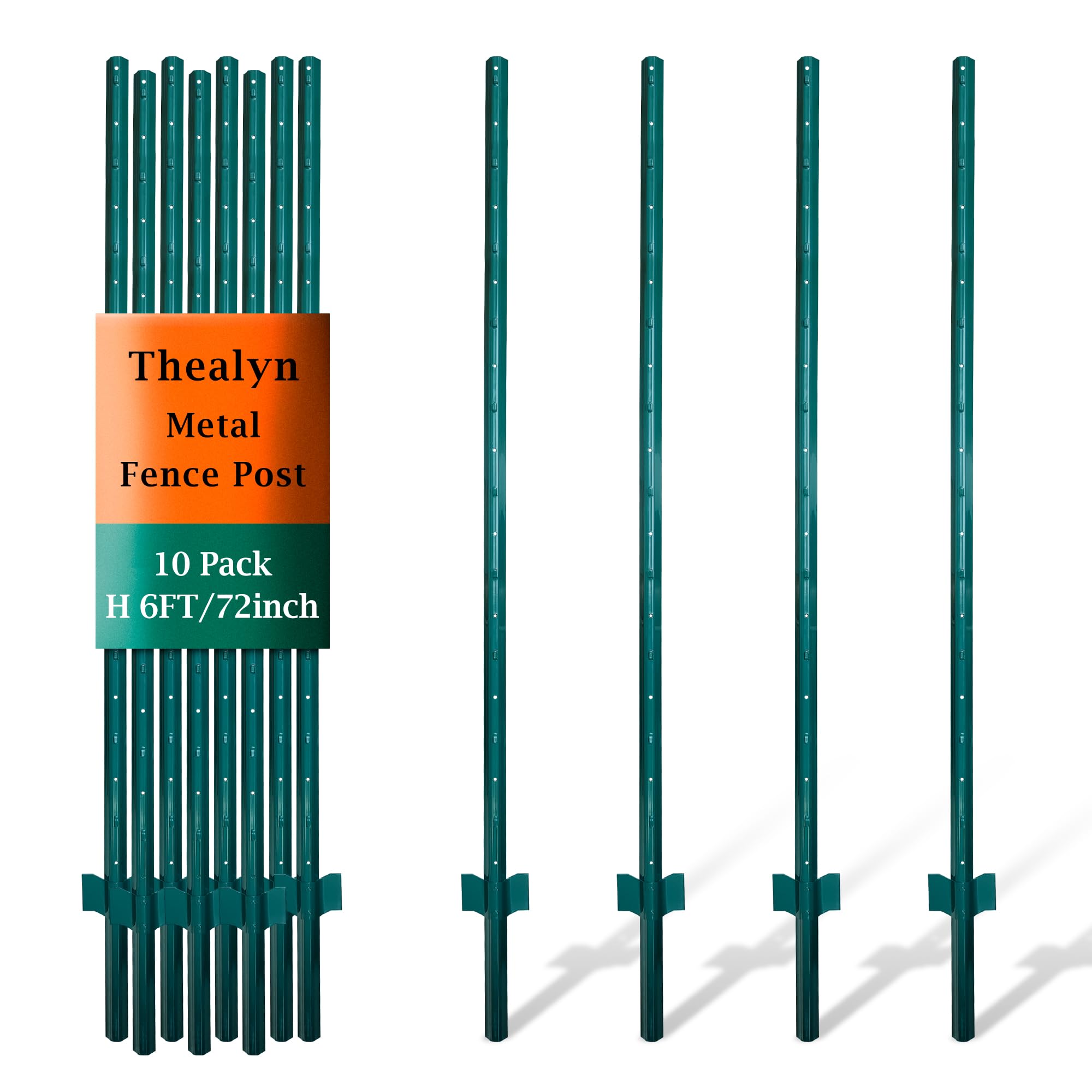 Fence Posts 6 Feet, Pack of 10, Metal Fence Poles U Post Sturdy Duty Fence Stakes Step in Post No Dig Fence Post for Garden Wire Fence Steel Sign Post (Fits to 5-ft Fence Mesh)