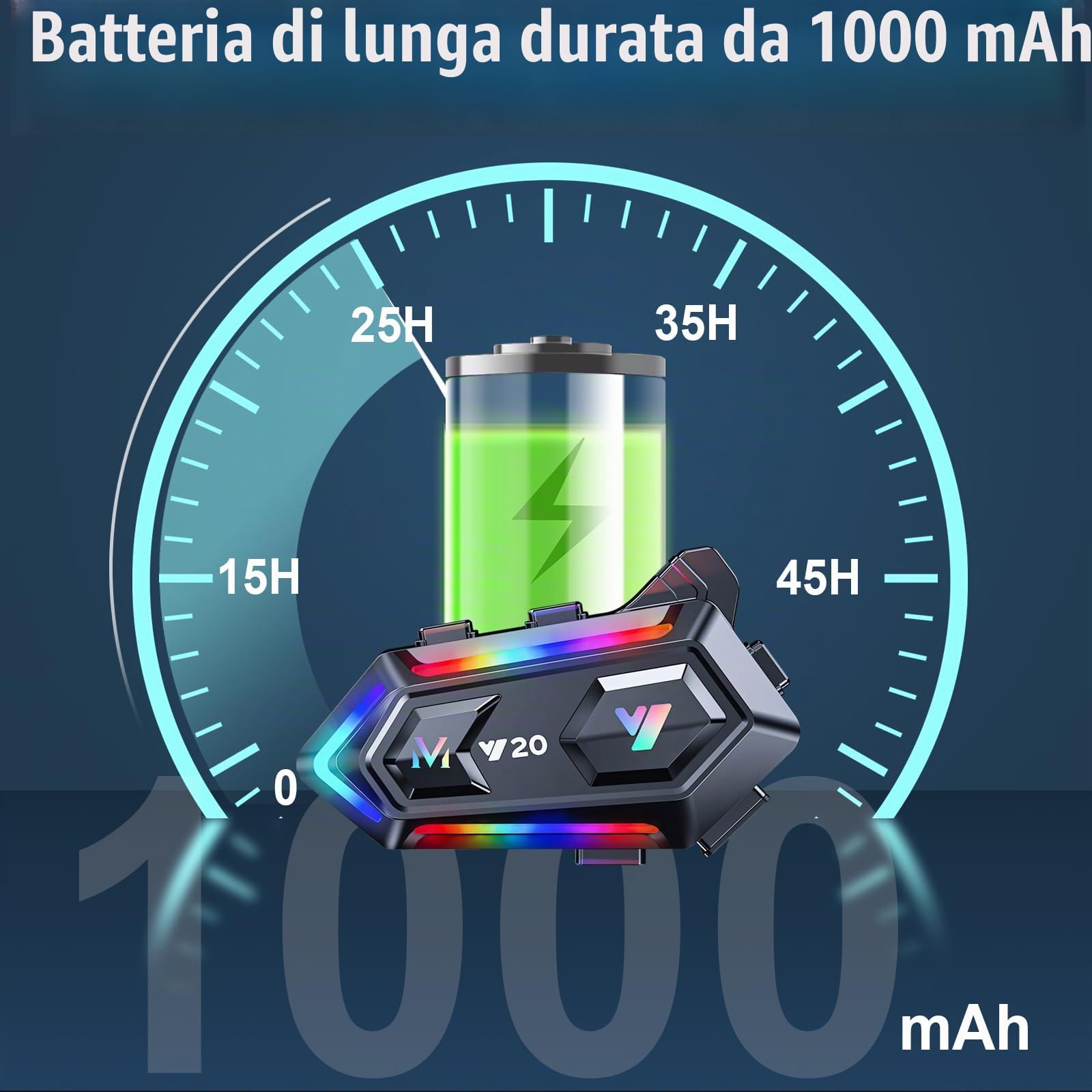 OBEST Auricolare Bluetooth per Casco,Cuffie per casco da moto con illuminazione RGB, Bluetooth 5.3 per moto Dual Noise Cancellation Subwoofer, IPX6,1000 mAh,Casco-Moto-Cuffie-Auricolare-Singola