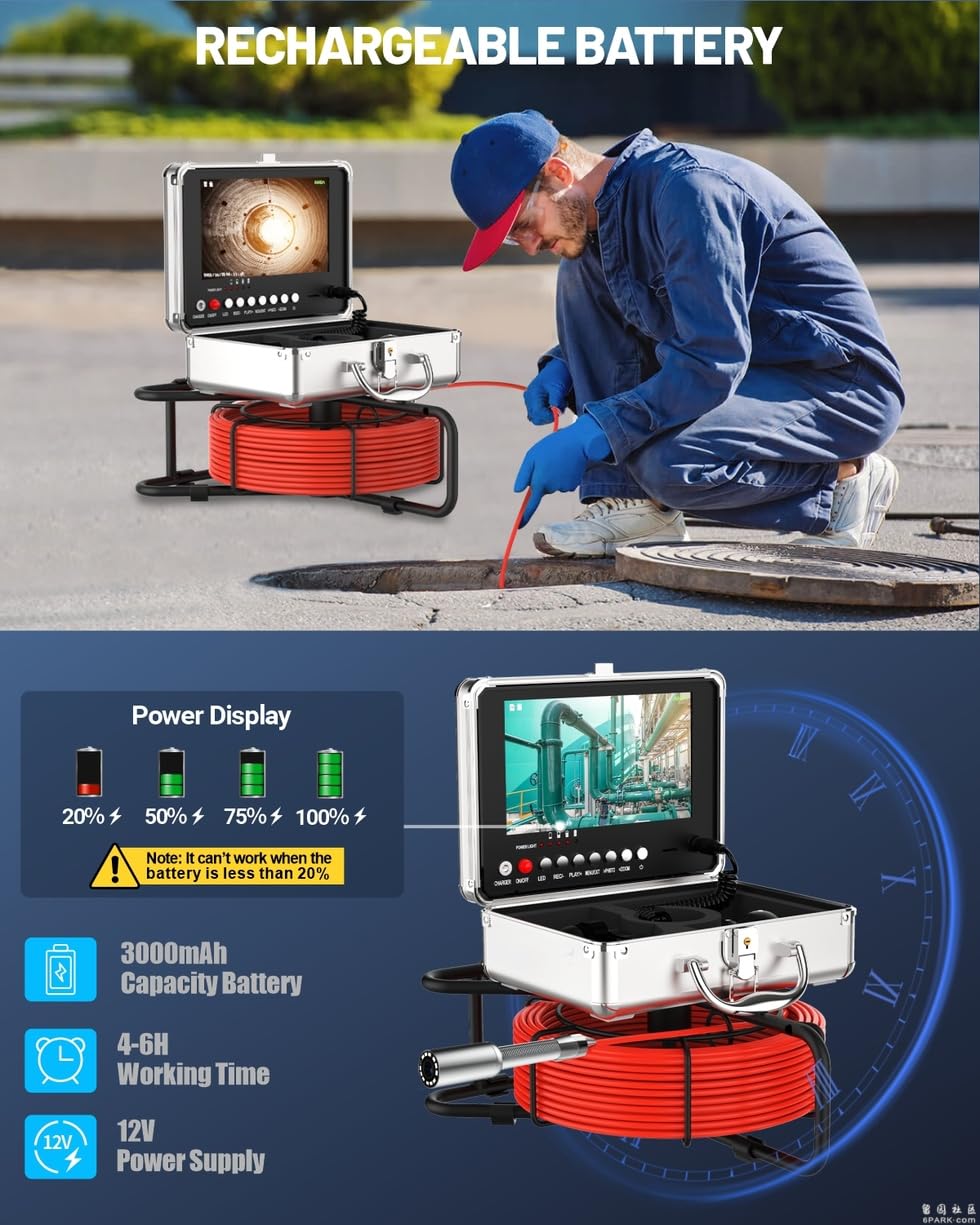Anysun Cámara Endoscópica, Cámara de inspección con Nivelación Automática y Transmisor de 512 HZ, Grabadora DVR, Endoscopio Industrial Cámara Resistente al Agua IP68, Monitor a Color IPS 1080P de 9"