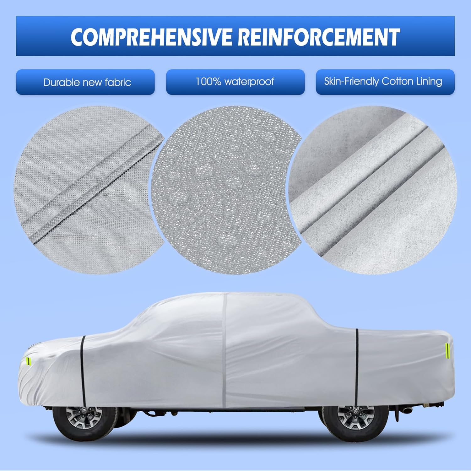 Truck Cover Waterproof All Weather, 6 Layers Pickup Cover with Zipper & Cotton Fit for Toyota Tacoma, Dodge Dakota, Nissan Titan (T2 Fit Truck Length Up to 230 inch), Silver