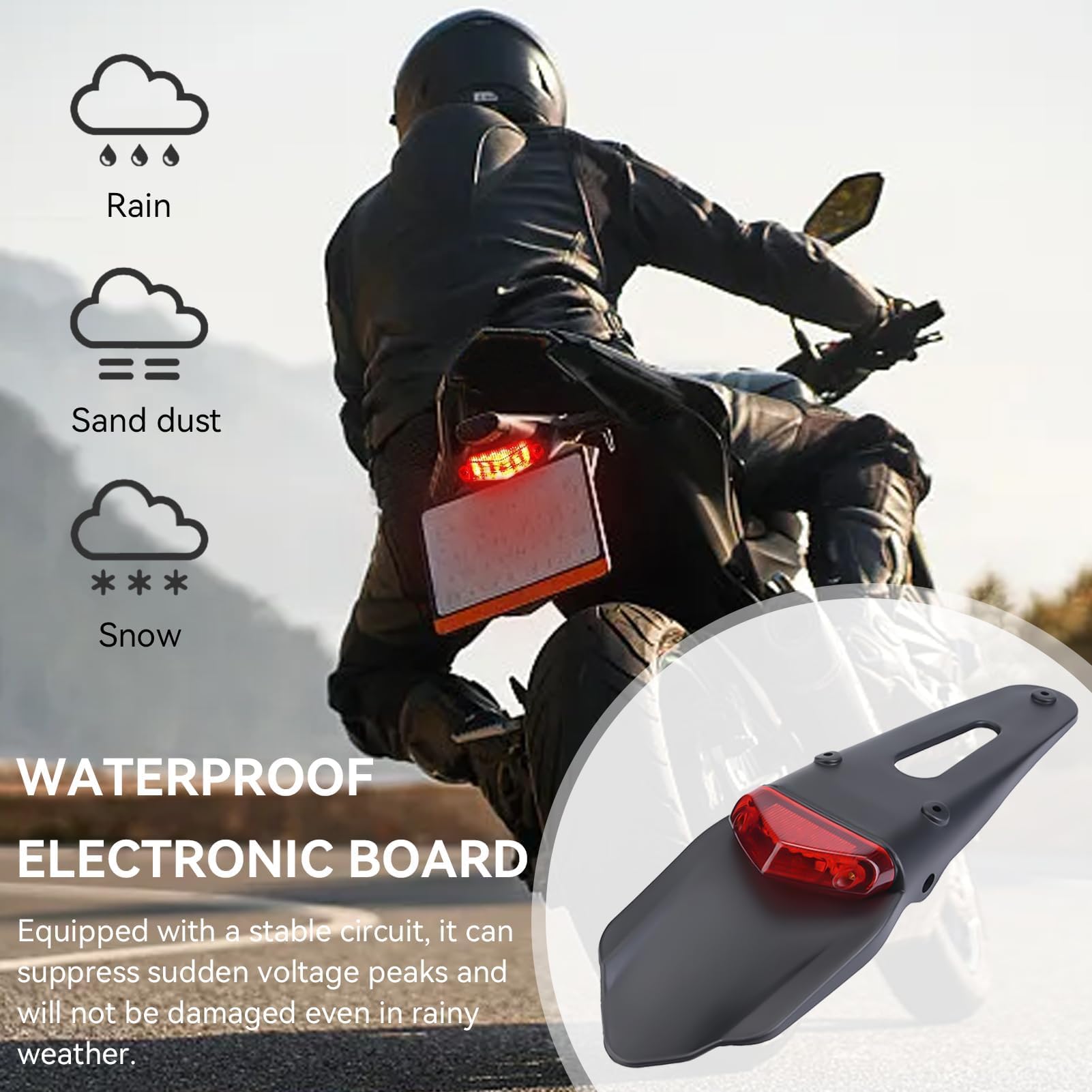 Luces LED Para Guardabarros Trasero, Luz De Moto Luces De Matrícula ABS Reflector Luz Trasera De Freno Trasero Luz De Seguridad De Advertencia De Motocicleta Para Moto, Moto De Cross(Rojo)