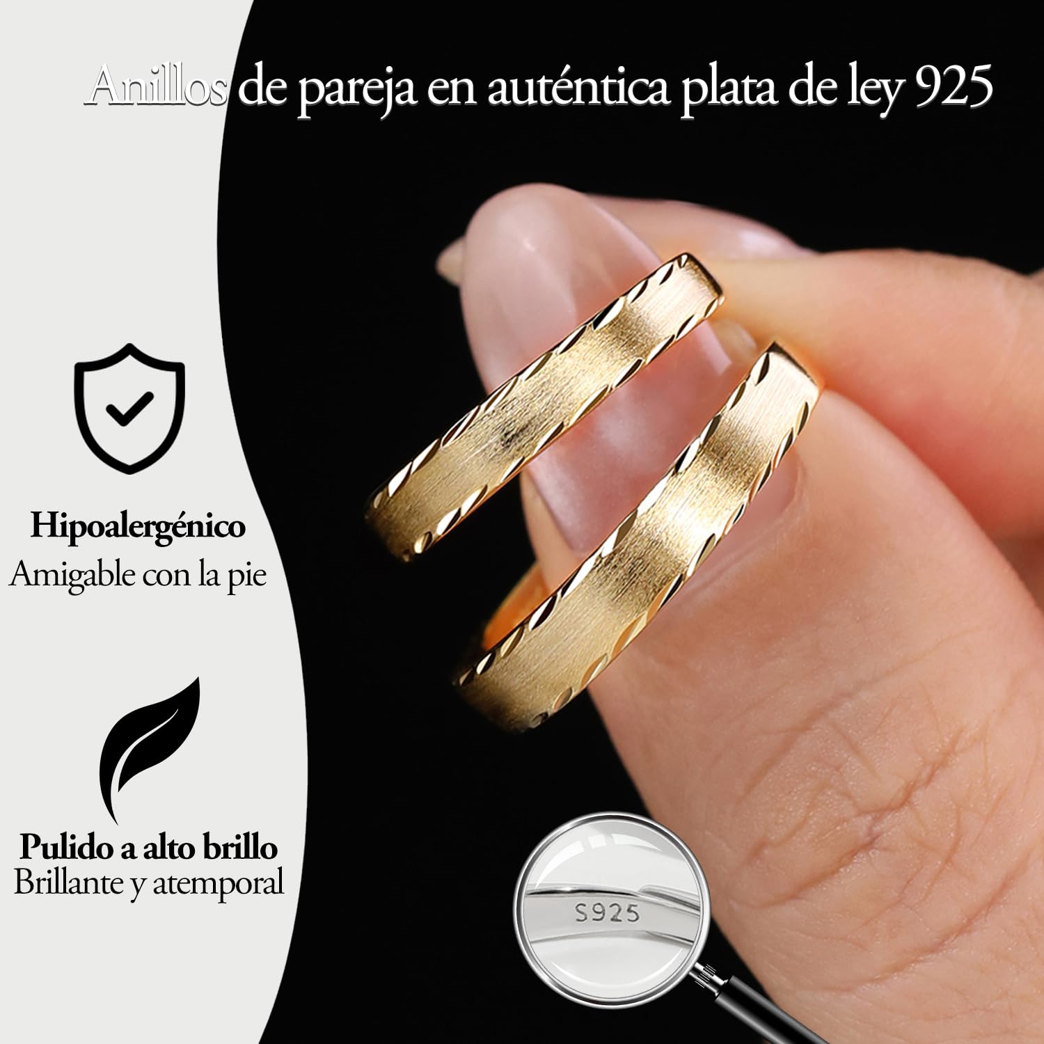 Meissa Alianzas de Plata para Pareja Anillos de Compromiso Ajustables para Hombres y Mujeres Mujer 3,2mm & Hombre 4mm Plata de Ley 925 Juego Nupcial Regalo